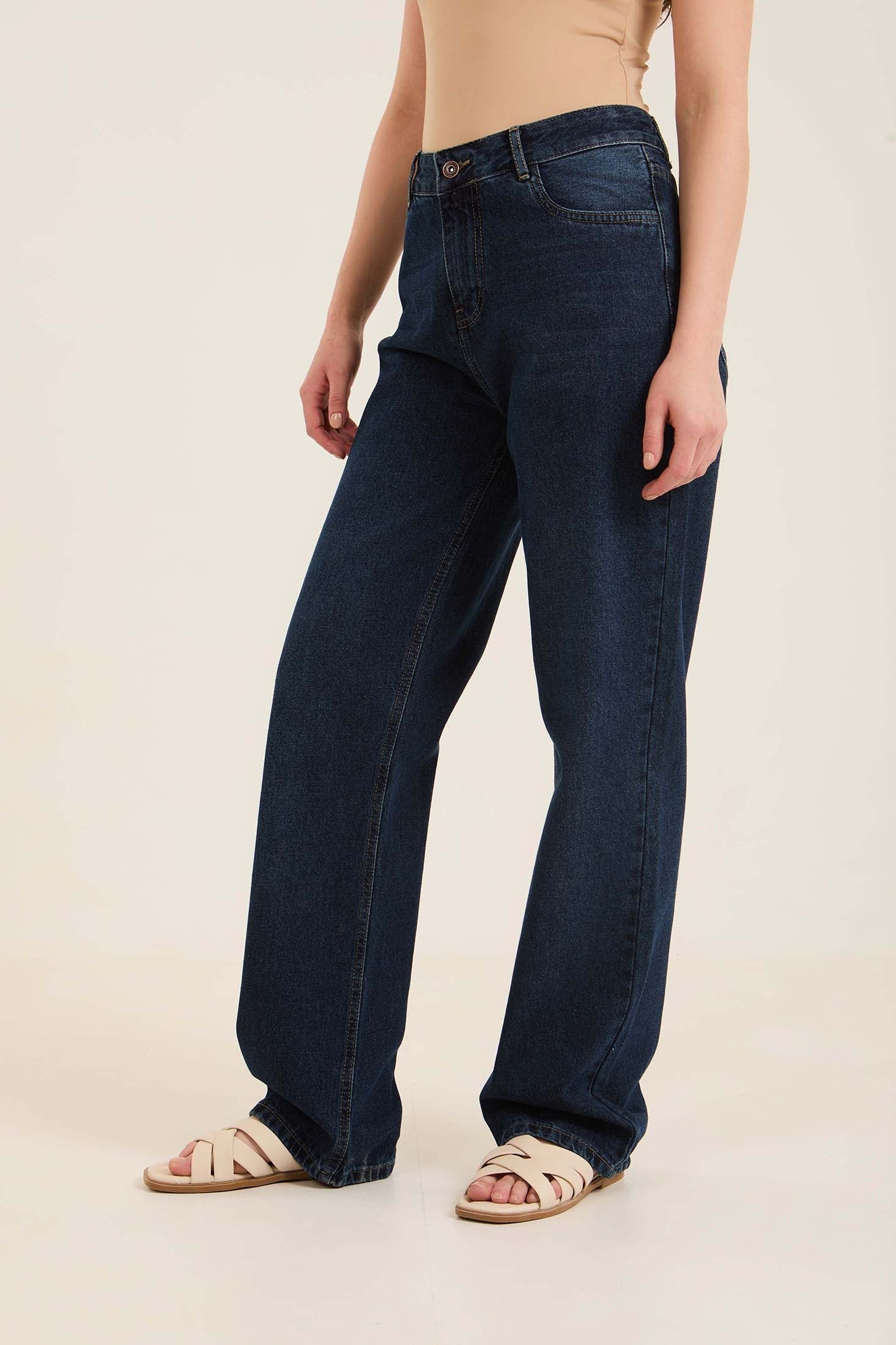 High-Waist Wide-Leg Denim Pants with Flowing Cut
