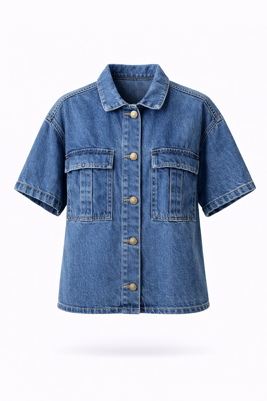 Women's Short-Sleeve Shirt Blouse Blue