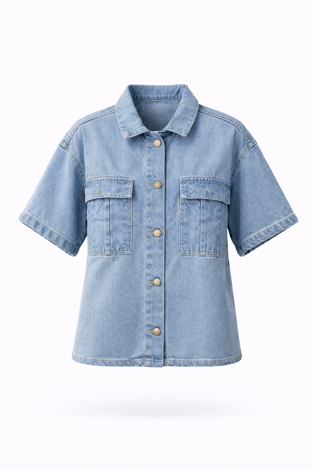 Women's Short-Sleeve Shirt Blouse Blue