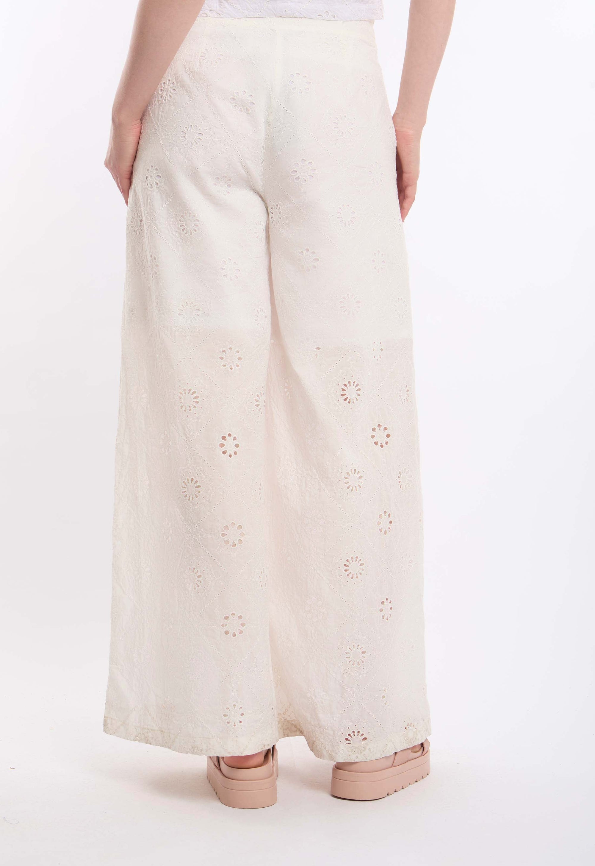 Eyelet Embroidered Wide-Leg Pants