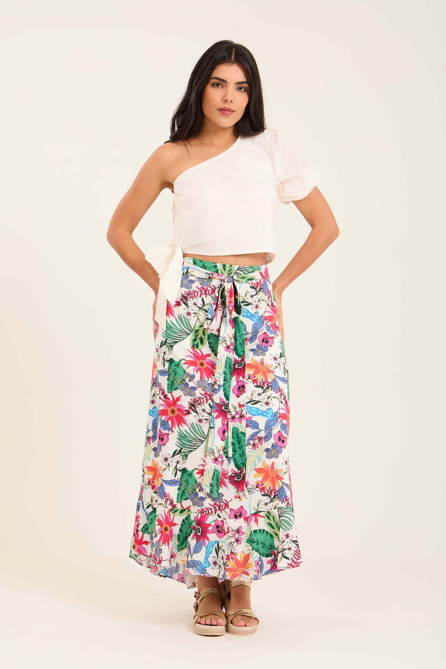 Colorful Summer Colors Floral Skirt with Belt