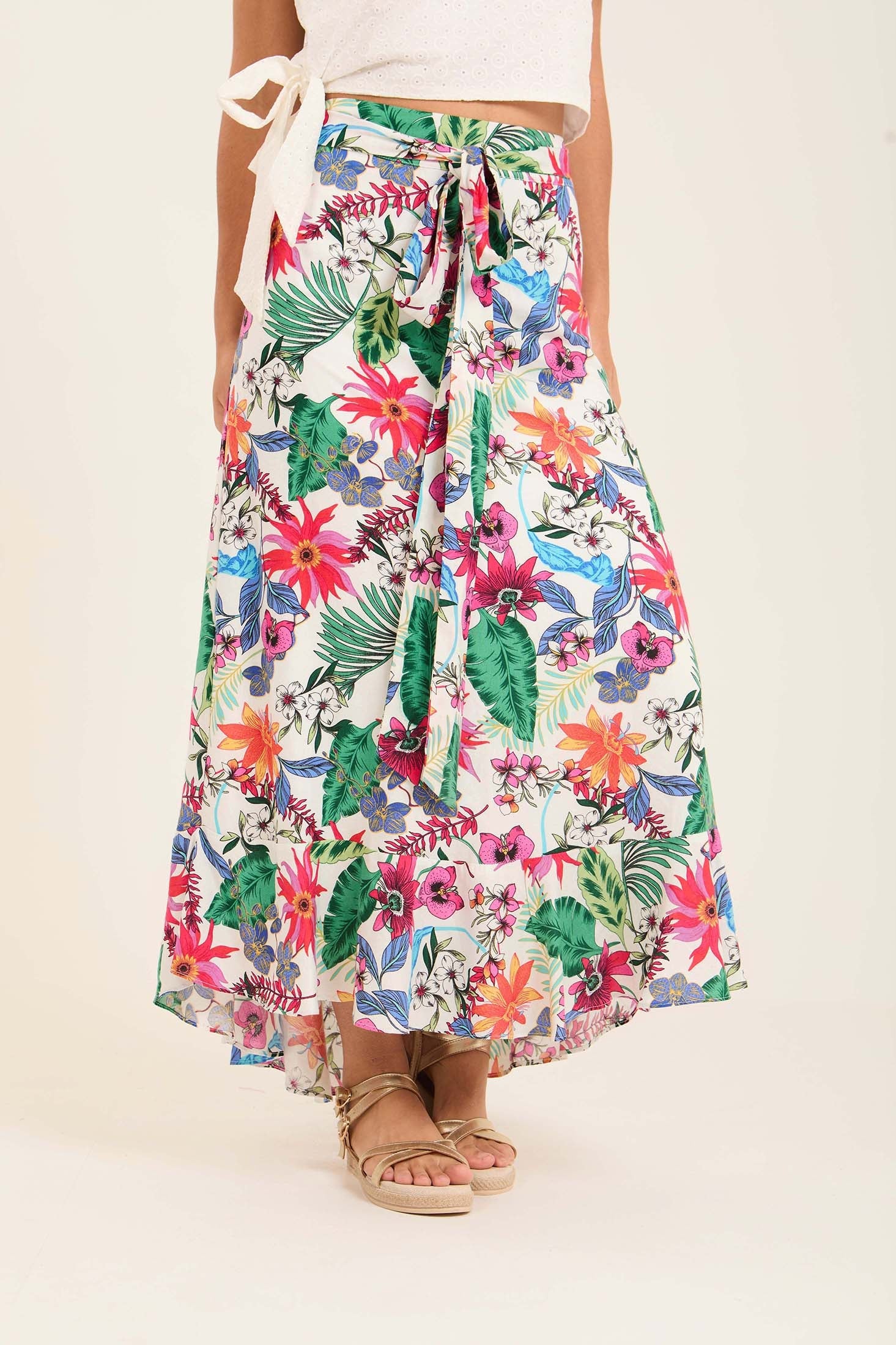 Colorful Summer Colors Floral Skirt with Belt