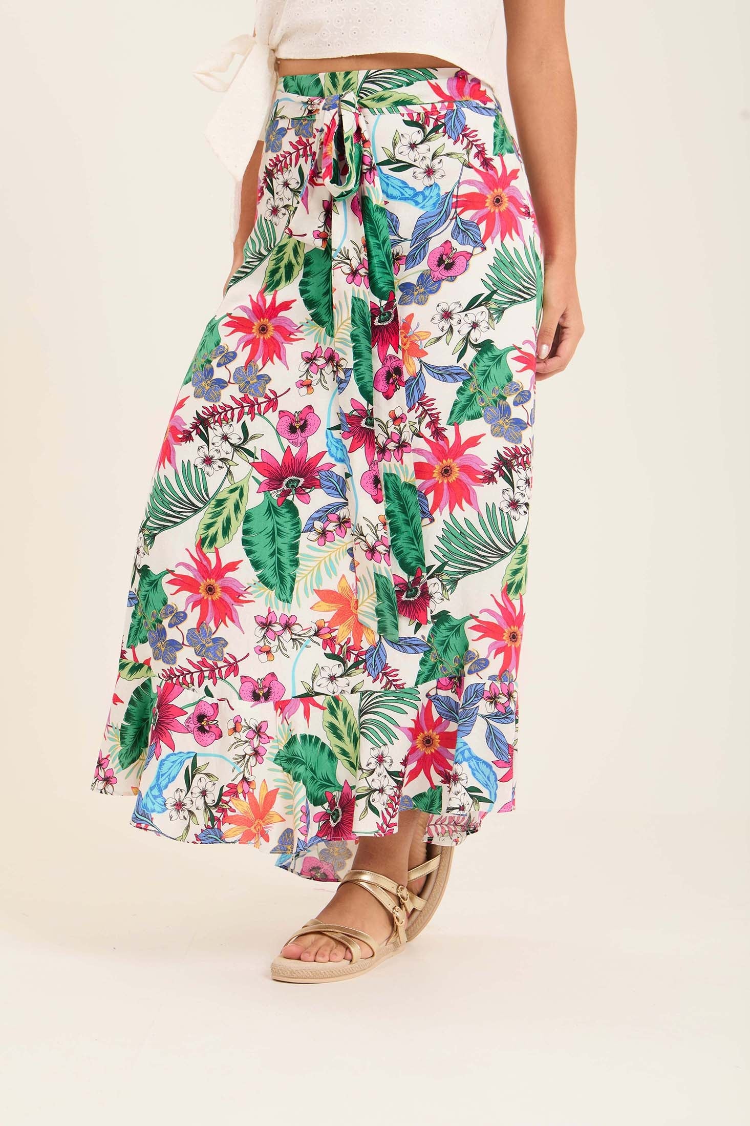Colorful Summer Colors Floral Skirt with Belt