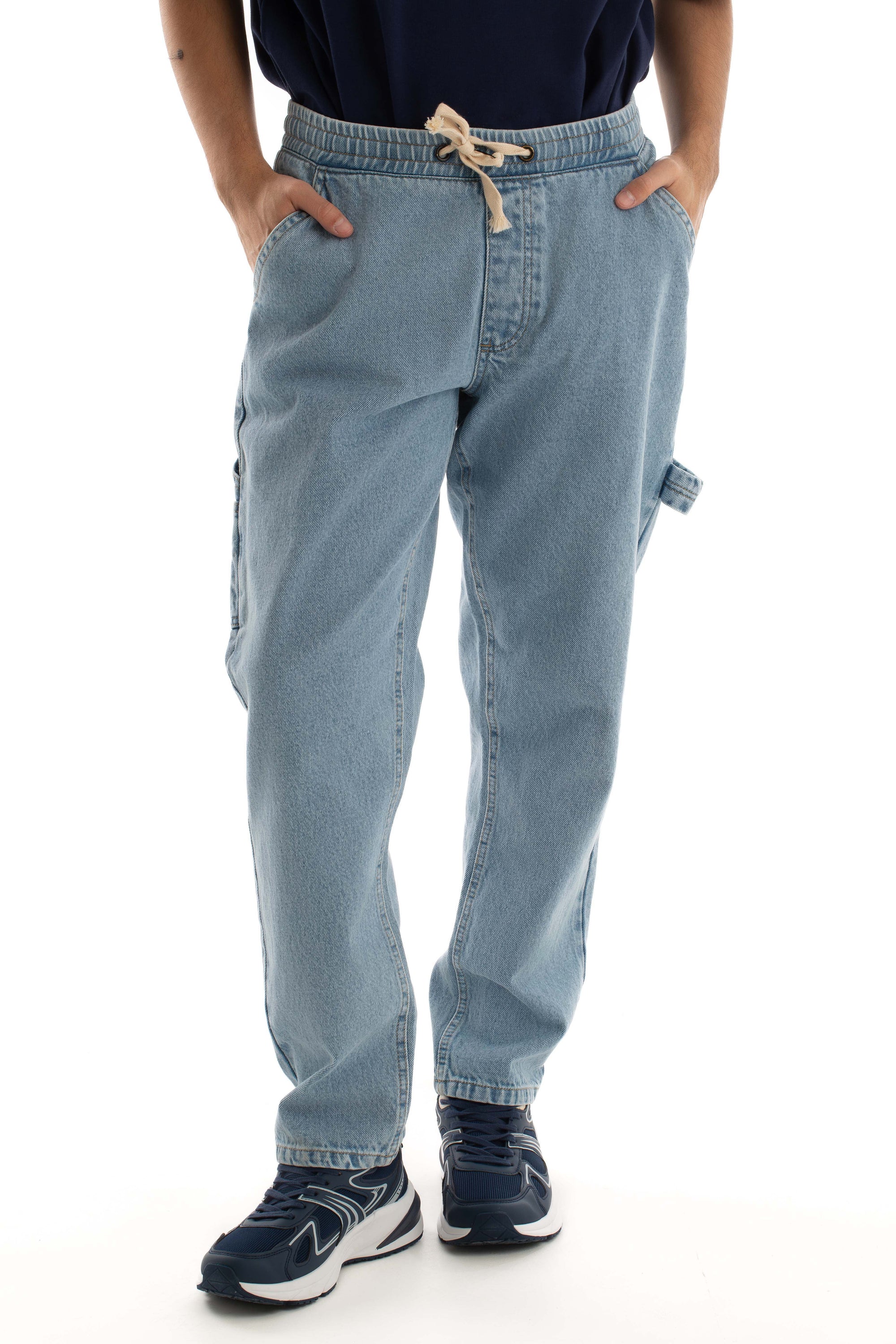 Relaxed Straight Denim Pants with Drawstring Waist