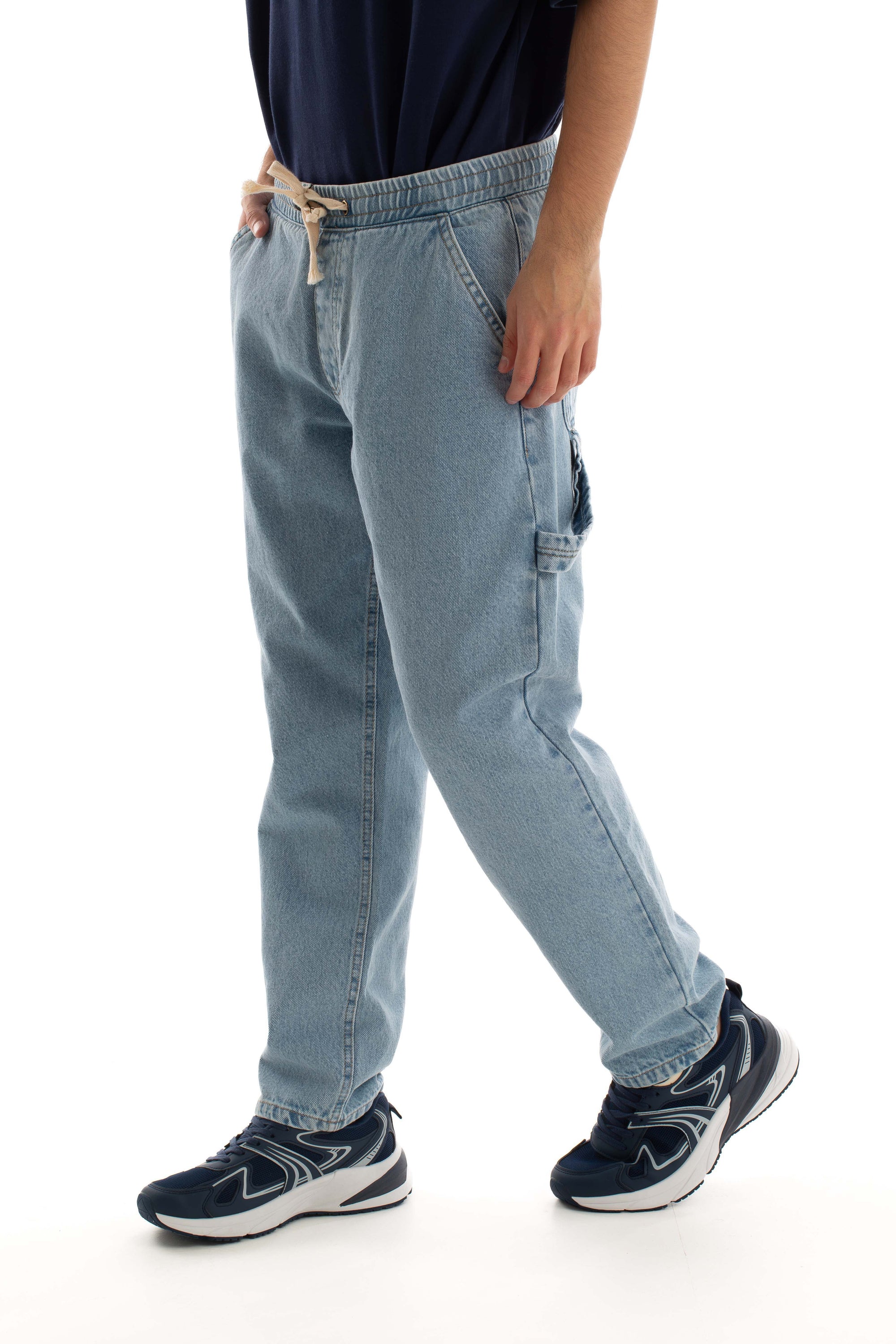 Relaxed Straight Denim Pants with Drawstring Waist