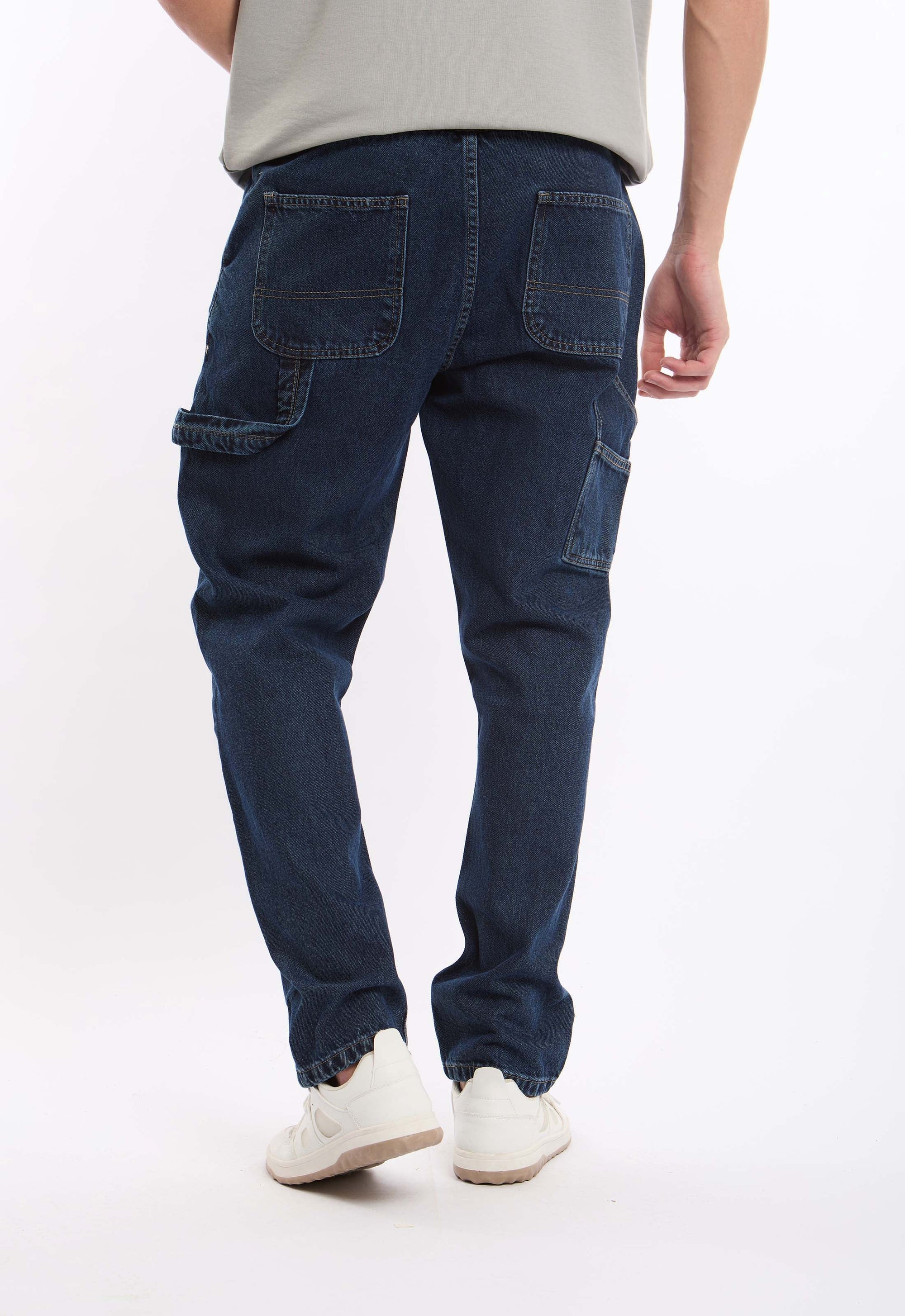 بنطلون دنيم مريح بساق مستقيمة ووسط مطاطي برباط