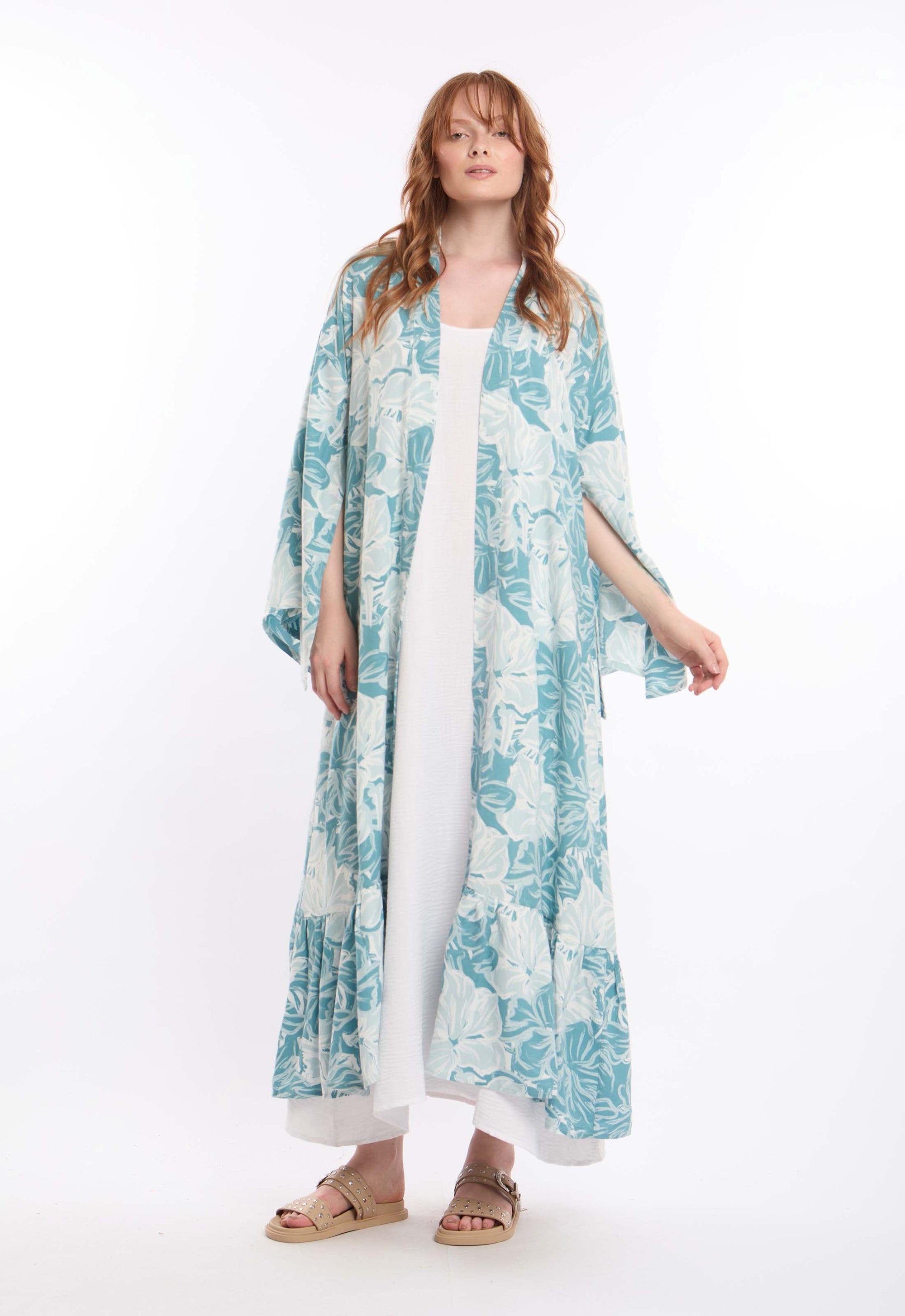 Lightweight Floral Kimono with Slit Sleeves