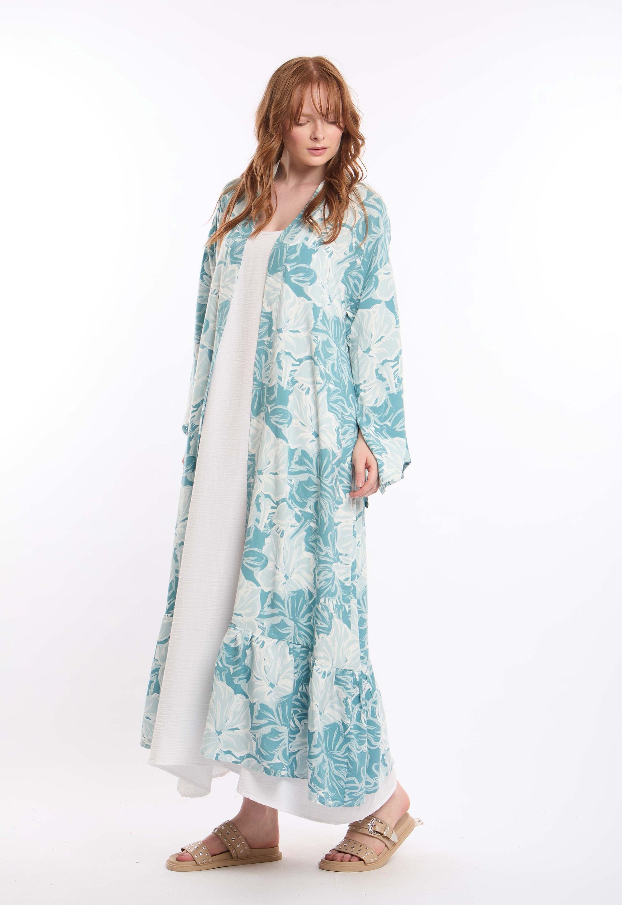 Lightweight Floral Kimono with Slit Sleeves