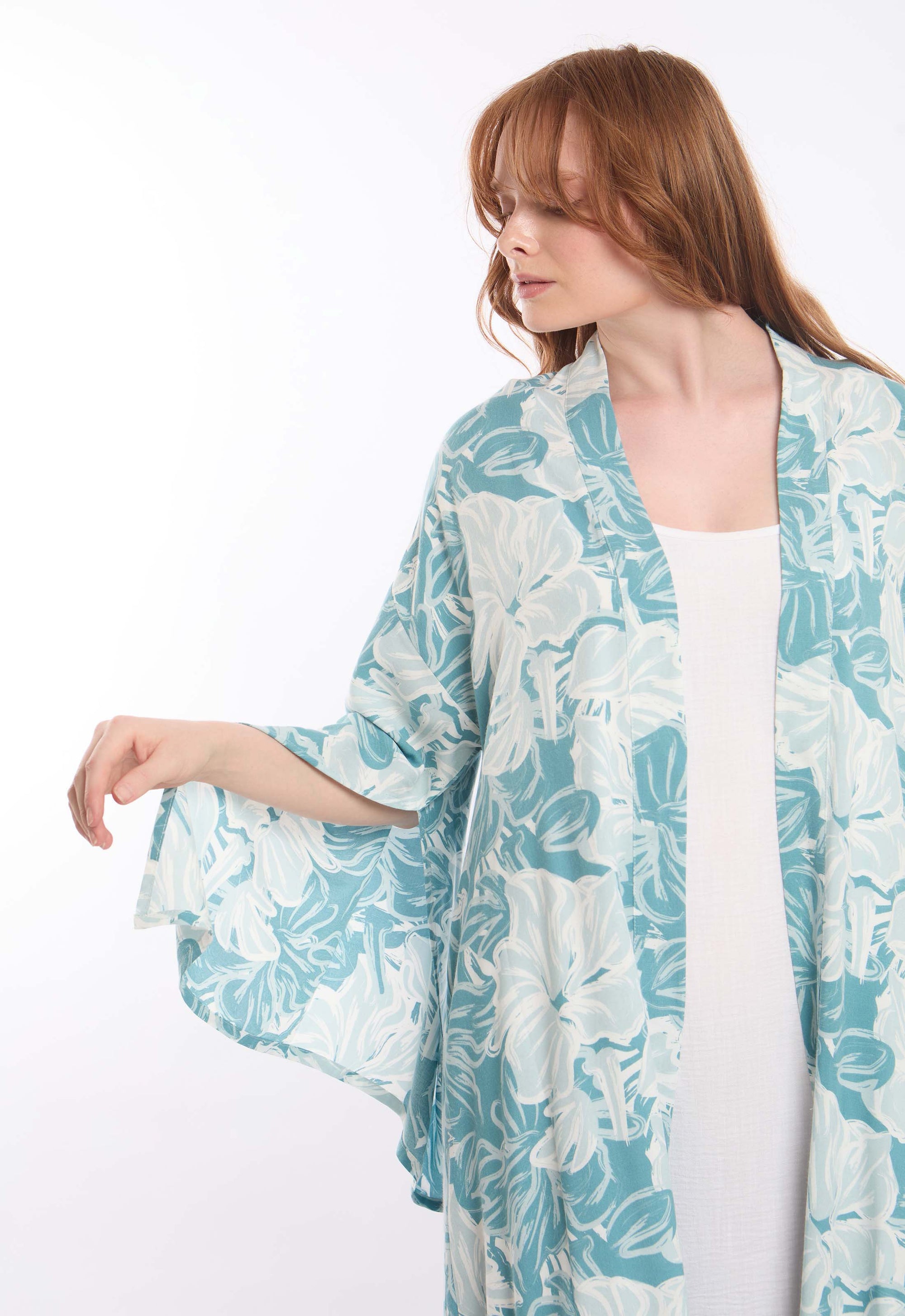 Lightweight Floral Kimono with Slit Sleeves