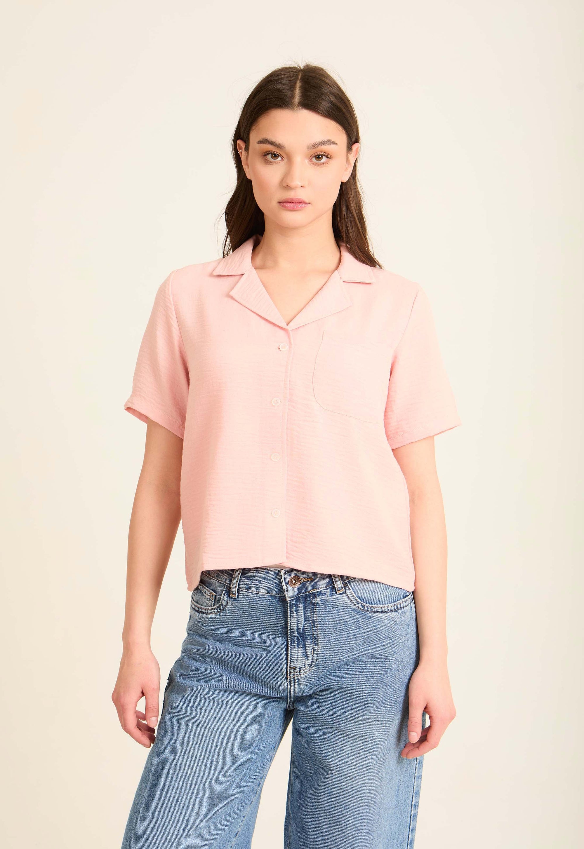 Button-Front Blouse Featuring a Lapel Collar