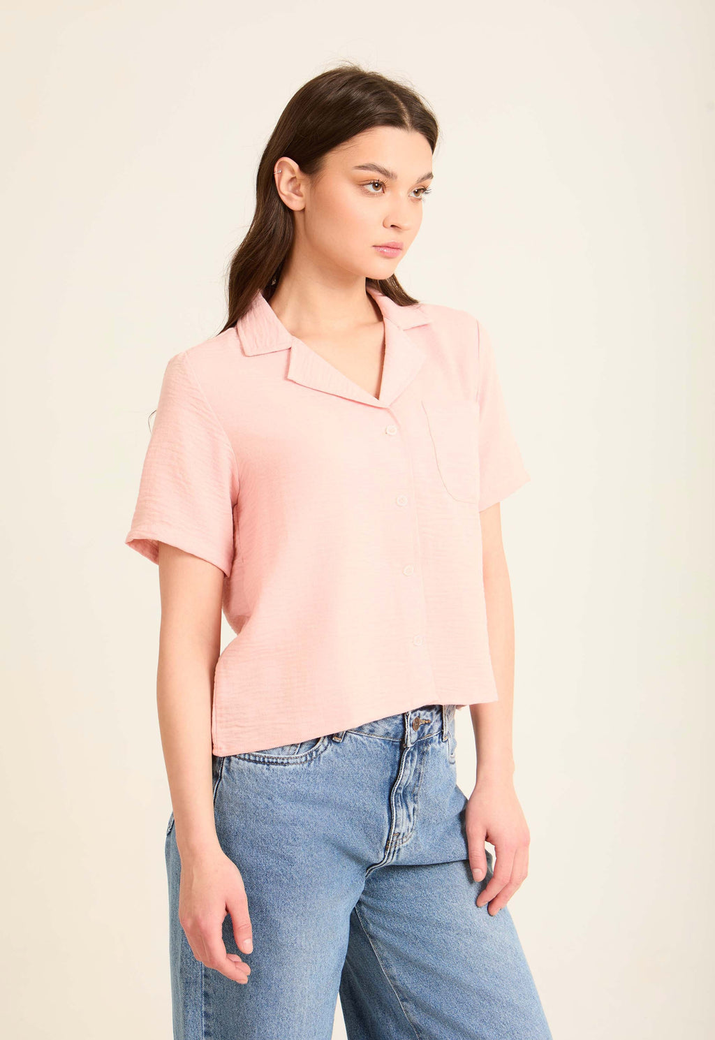 Button-Front Blouse Featuring a Lapel Collar