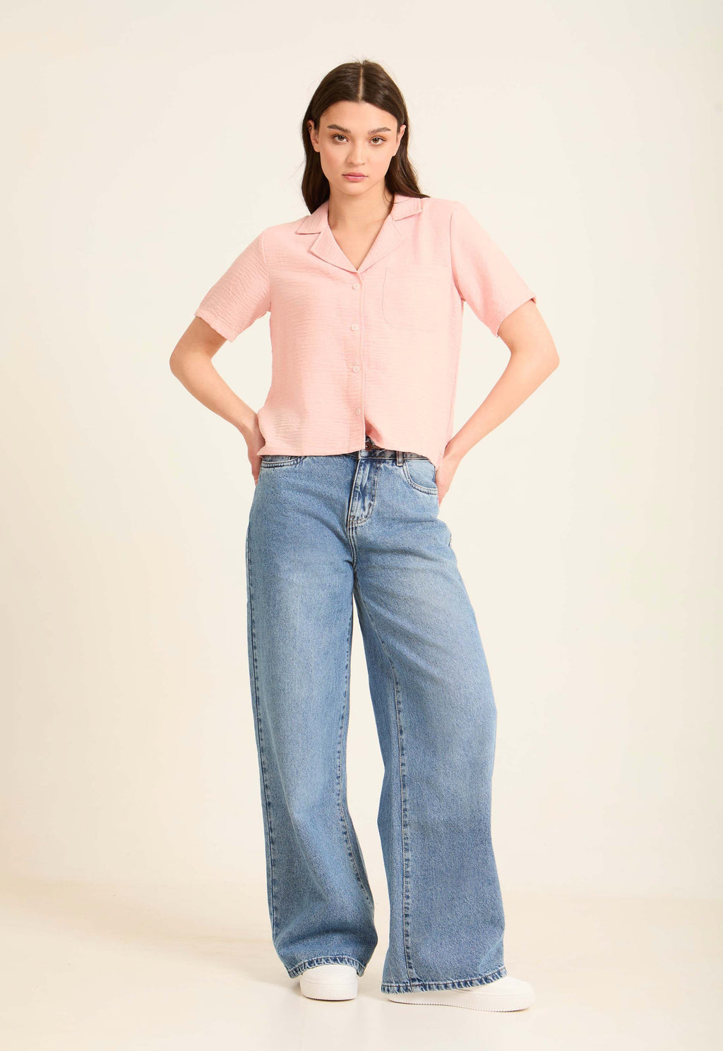 Button-Front Blouse Featuring a Lapel Collar