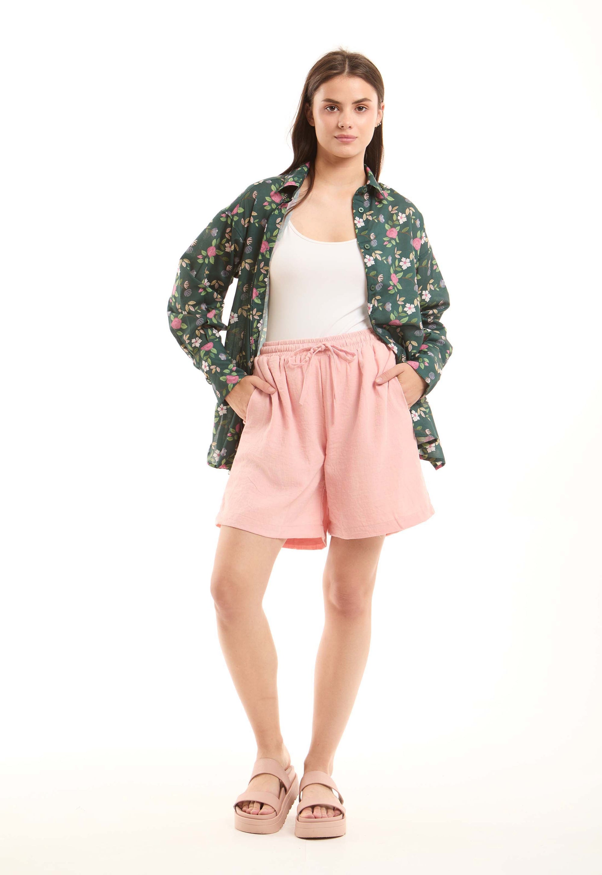 Textured Wide-Leg Drawstring Shorts