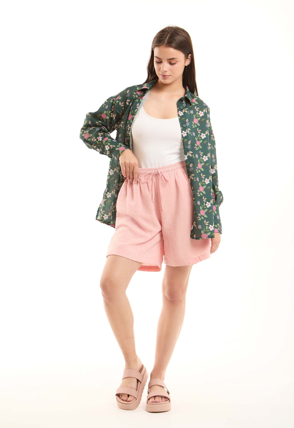 Textured Wide-Leg Drawstring Shorts