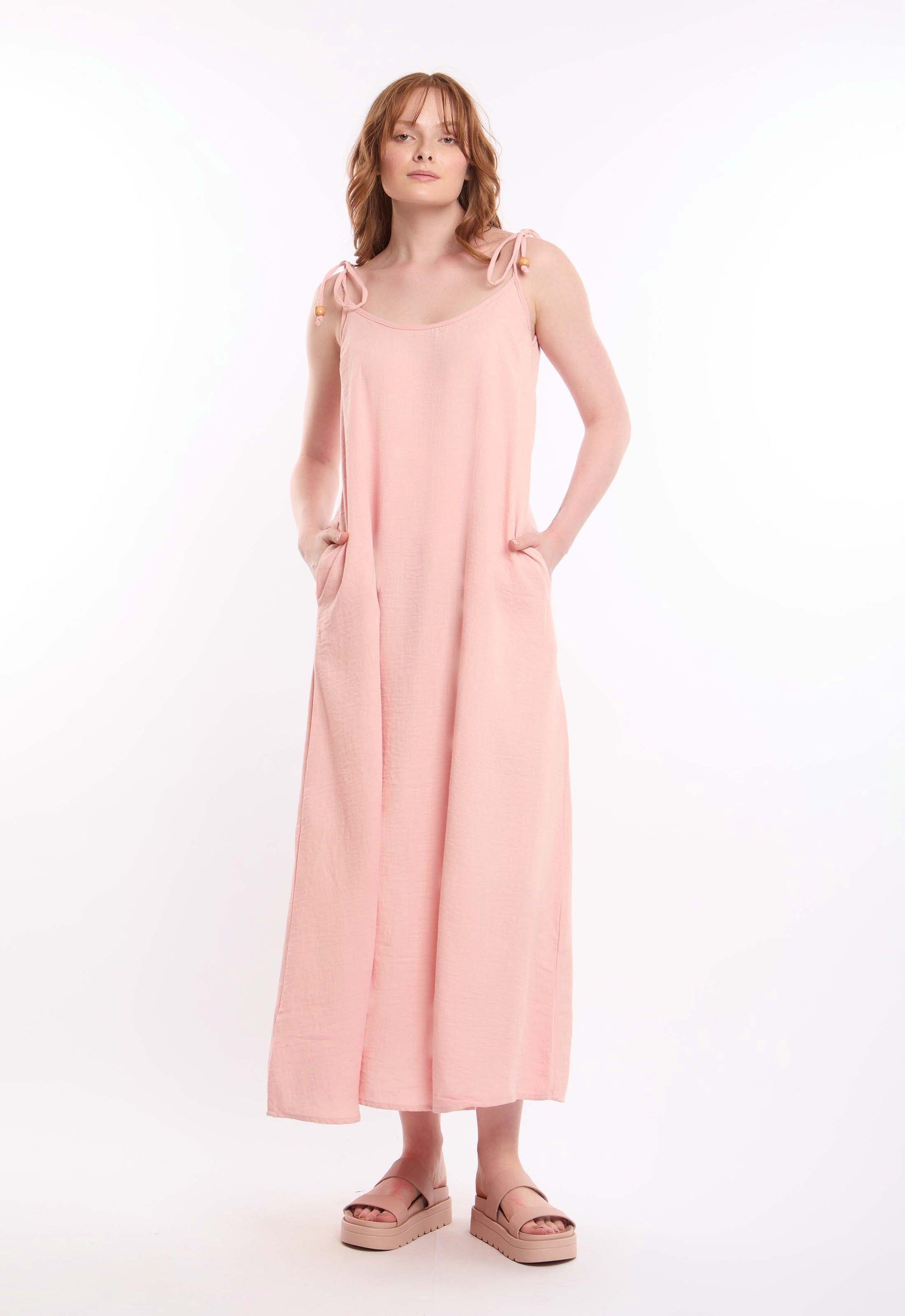 Textured Lace-Up Dress with Side Pockets