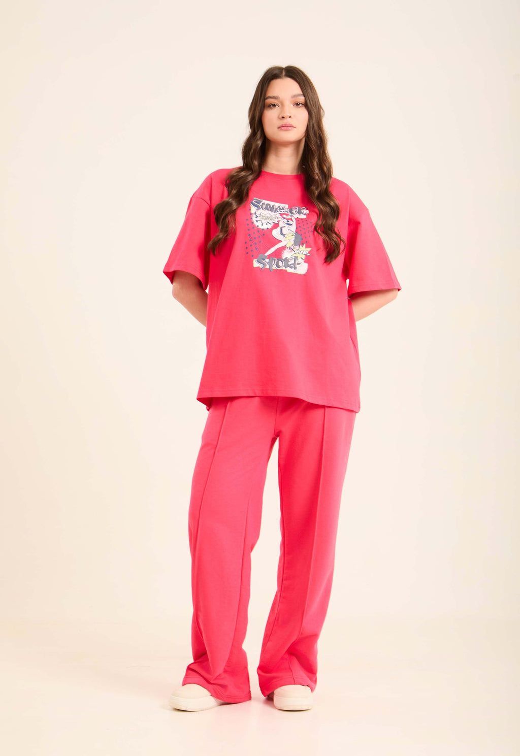 Elastic Waist Slip On Solid Wide Pants