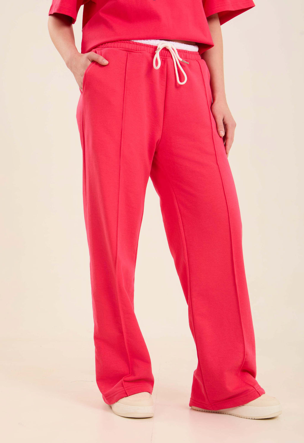 Elastic Waist Slip On Solid Wide Pants
