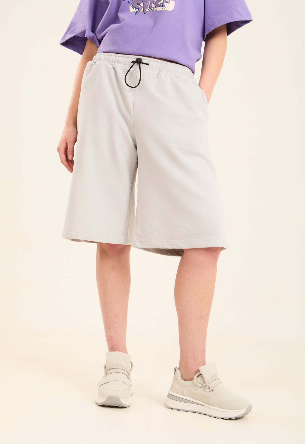 Slip On Long Shorts with Drawstring Waist