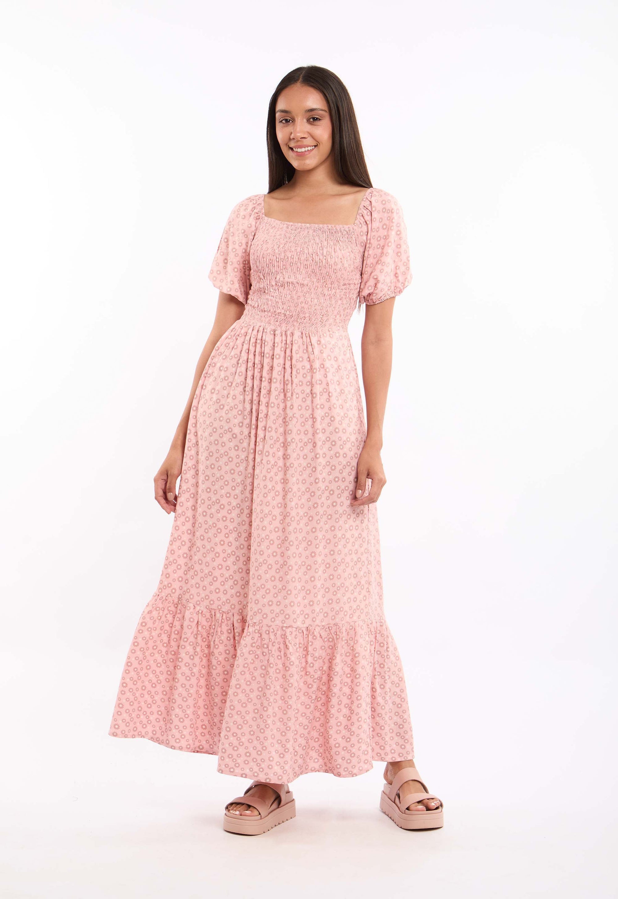 Floral Short Sleeves Feminine Dress with Back Bow