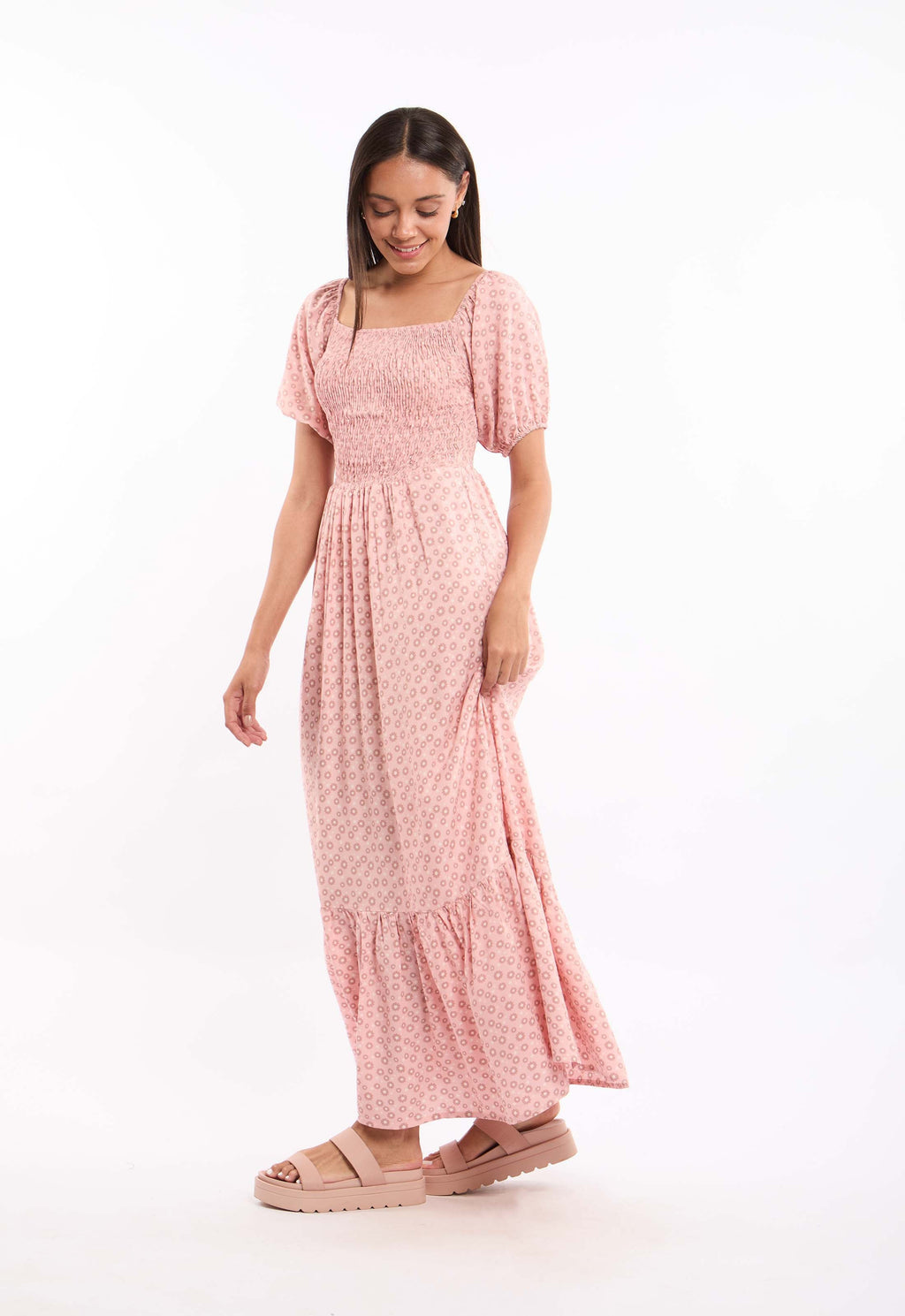 Floral Short Sleeves Feminine Dress with Back Bow