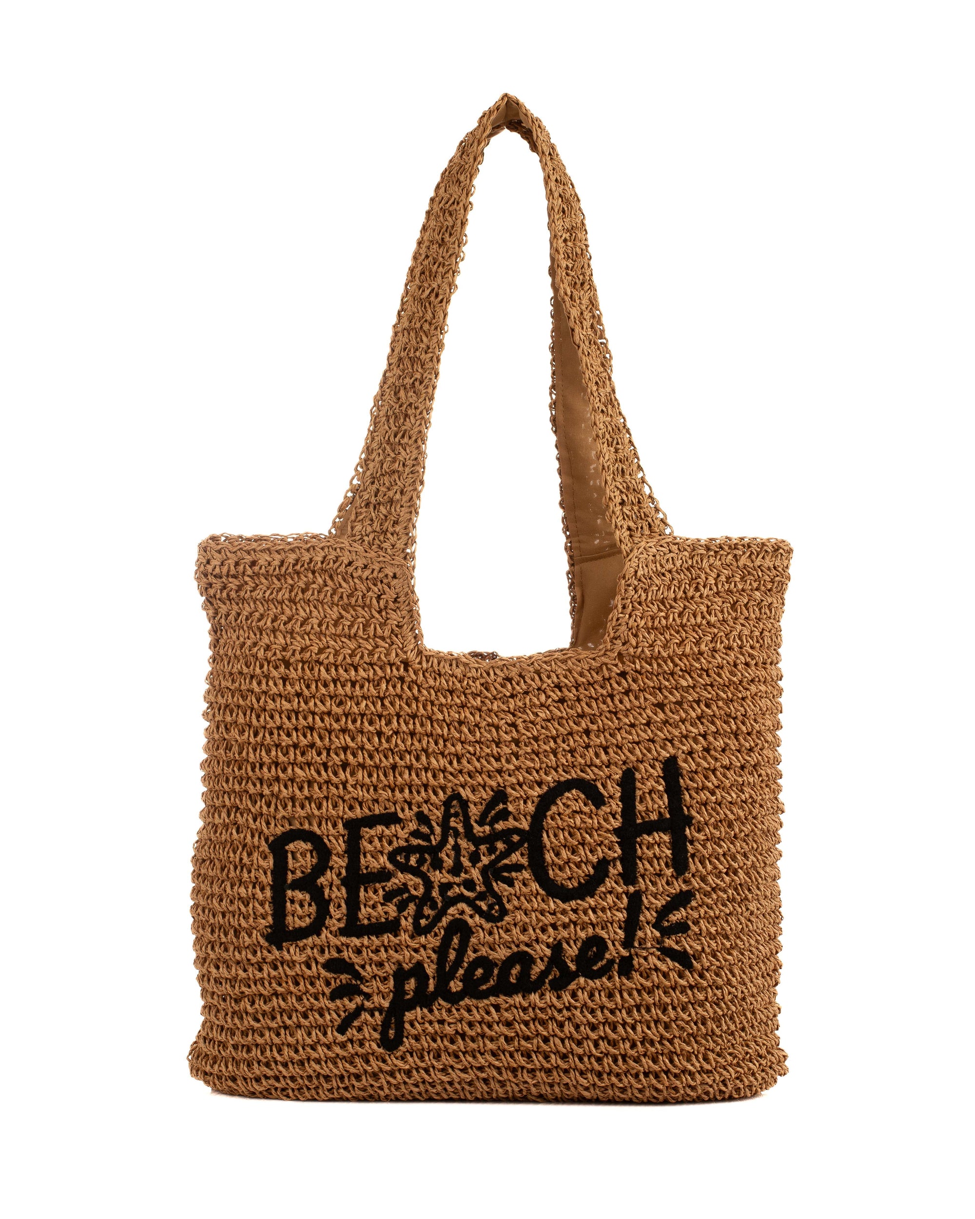 Embroidered "Beach Please" Shoulder Bag
