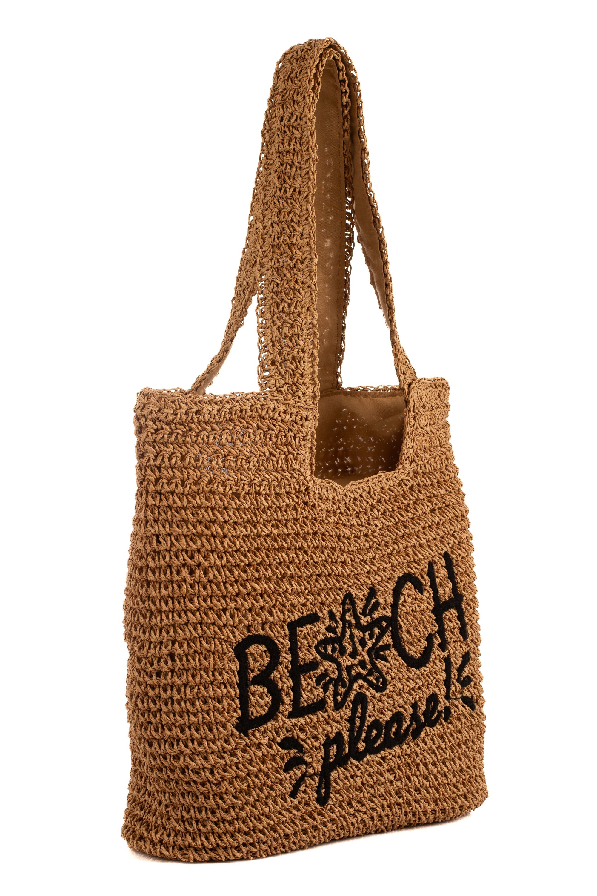Embroidered "Beach Please" Shoulder Bag