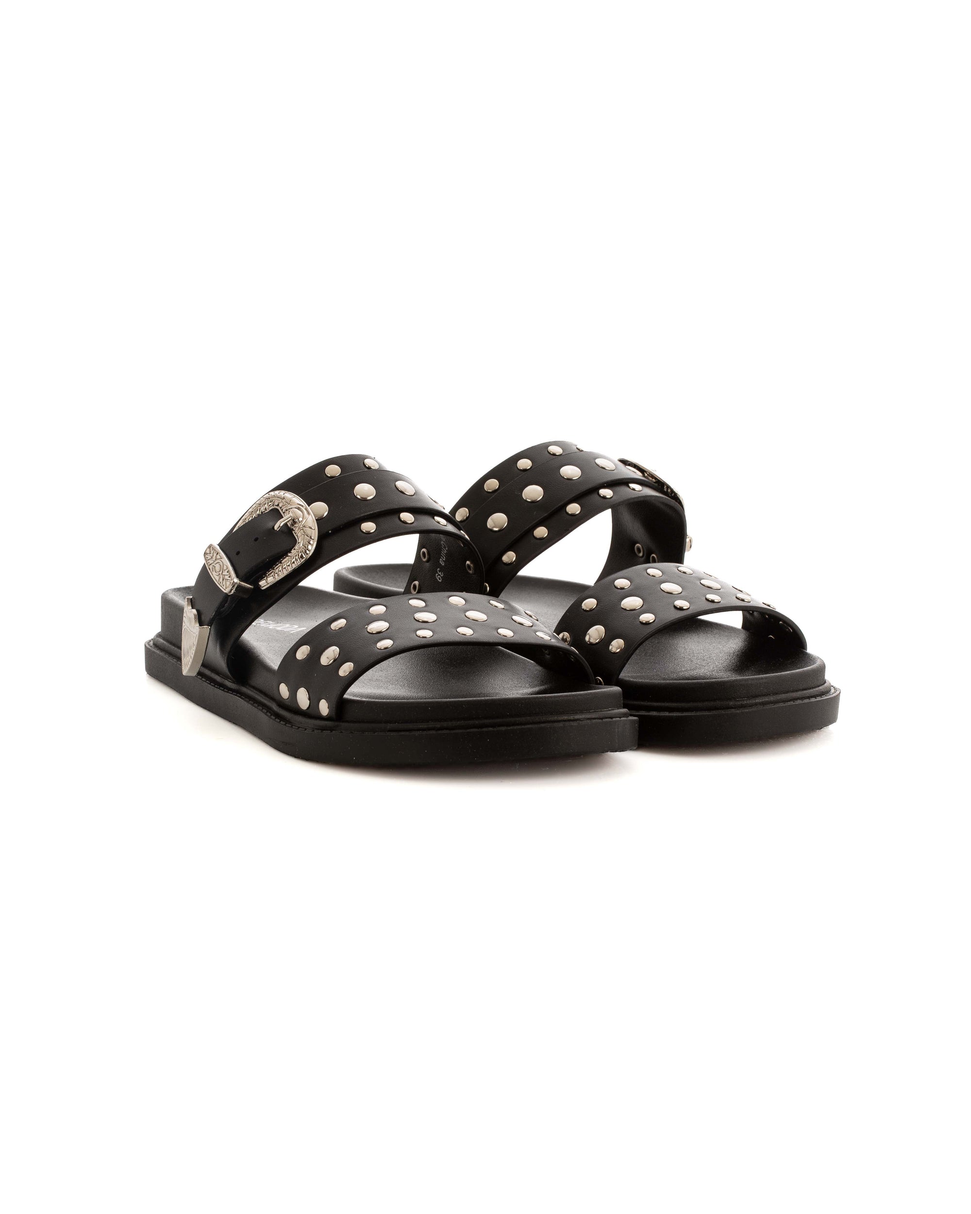 Double Studded Straps Flat Slippers