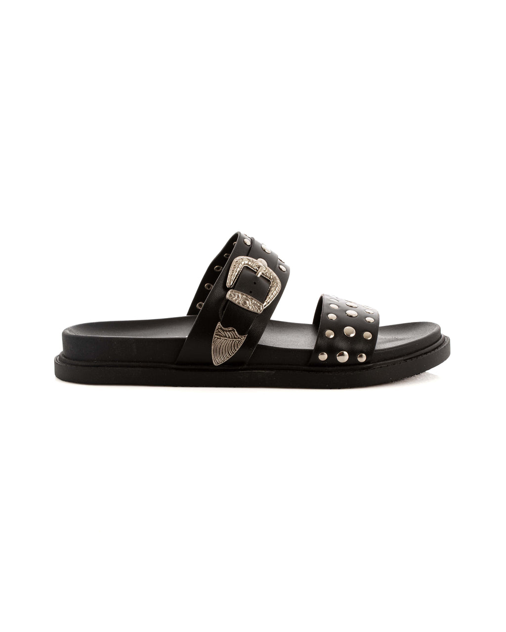 Double Studded Straps Flat Slippers