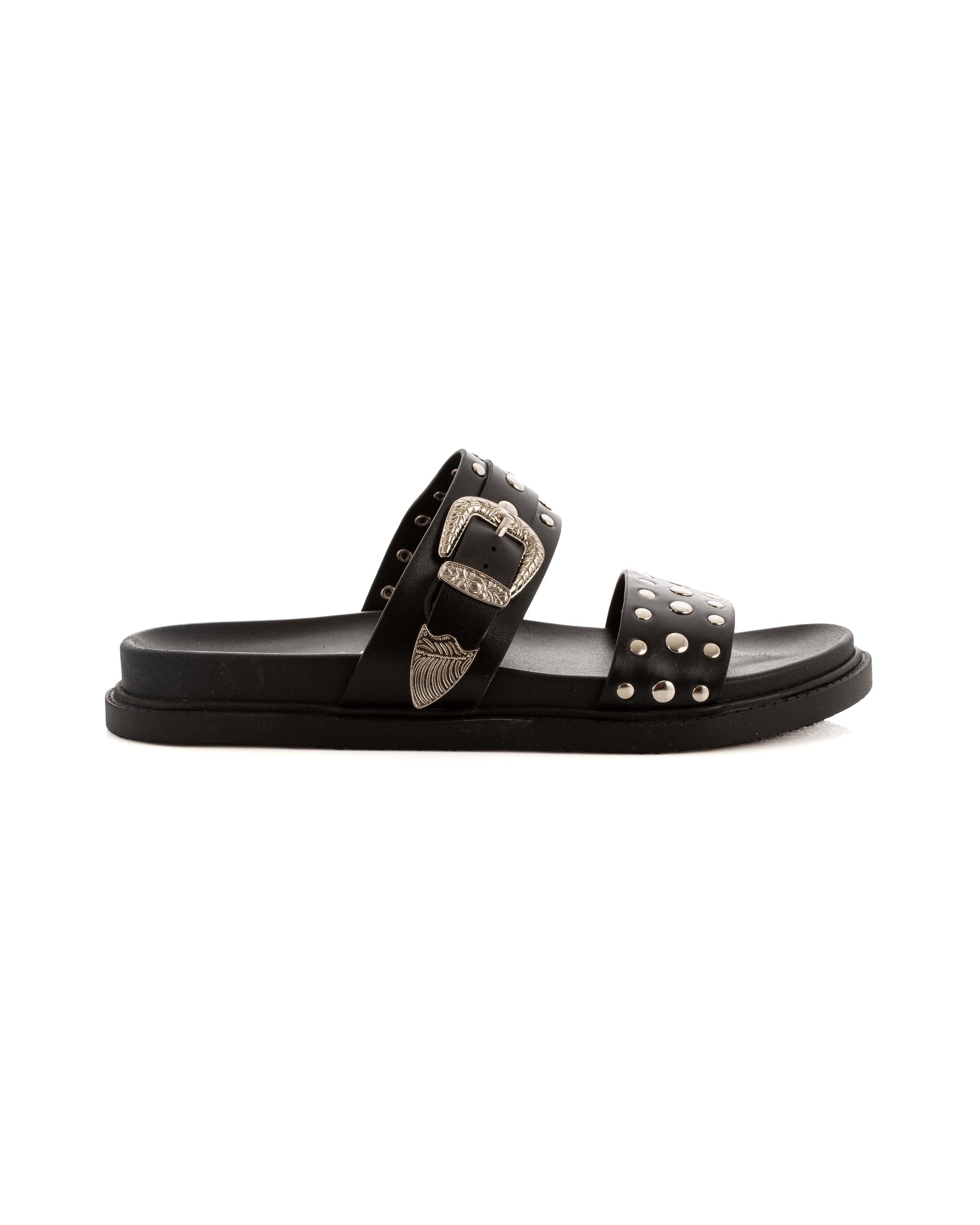 Double Studded Straps Flat Slippers
