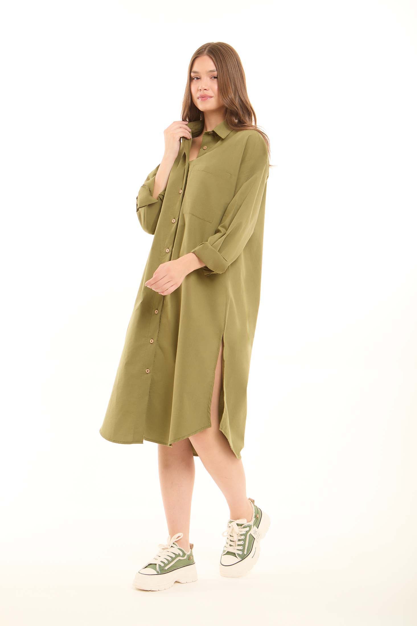 Chic Longline Slit Shirt Dress