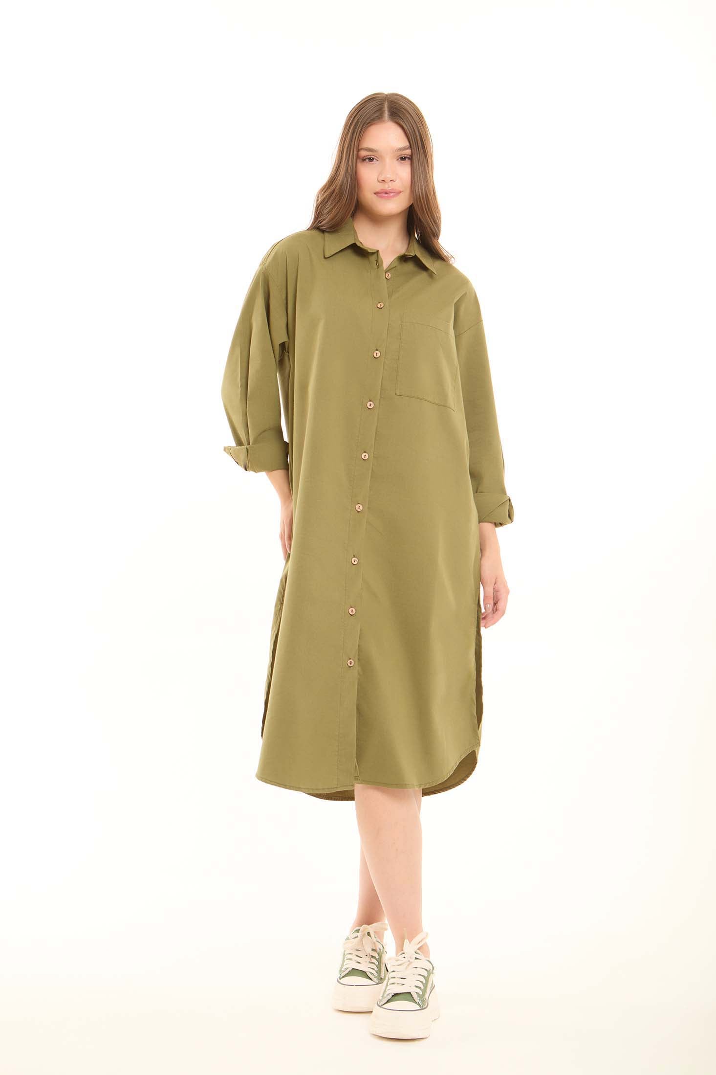 Chic Longline Slit Shirt Dress