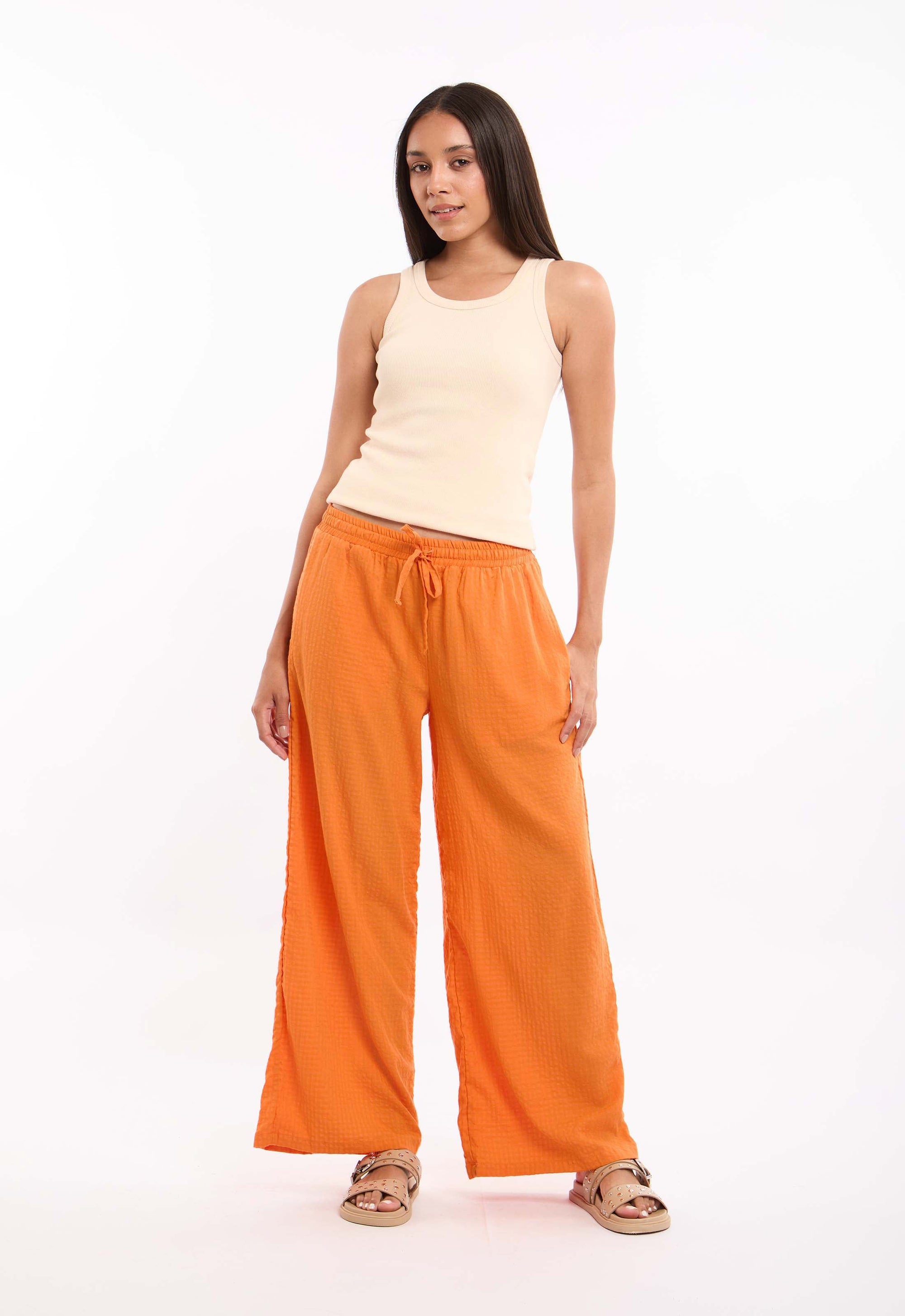 Cotton-Viscose Wide Leg Pants