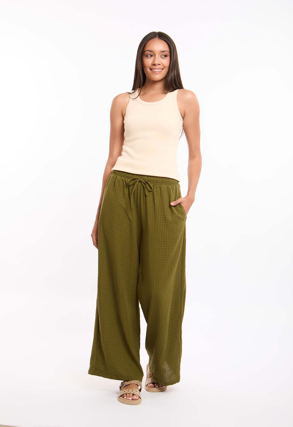 Cotton-Viscose Wide Leg Pants