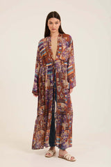 Patterned Lightweight Lace-Up Long Kimono