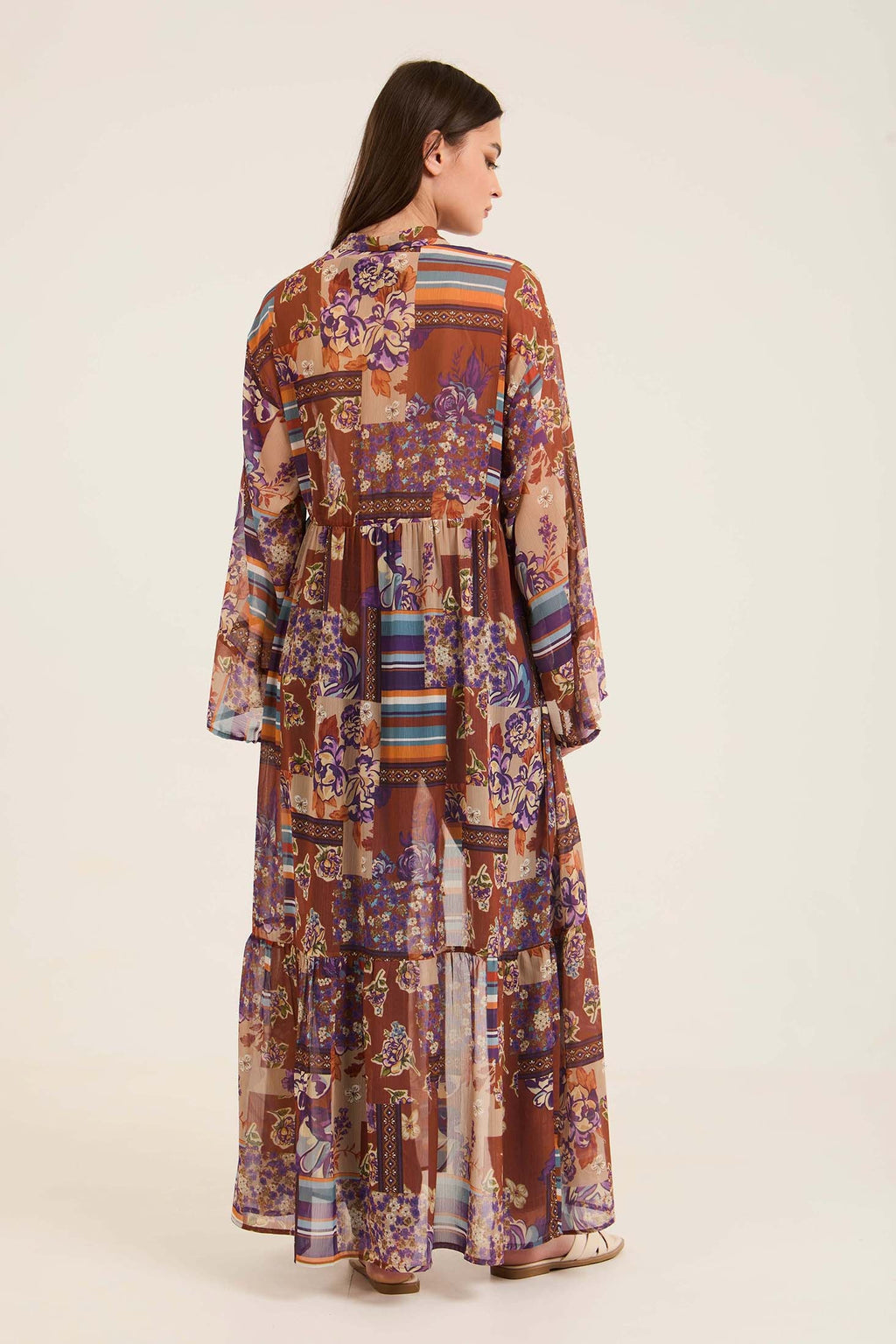 Patterned Lightweight Lace-Up Long Kimono