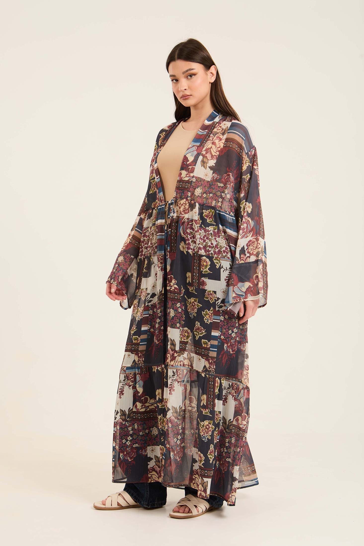 Patterned Lightweight Chiffon Long Kimono