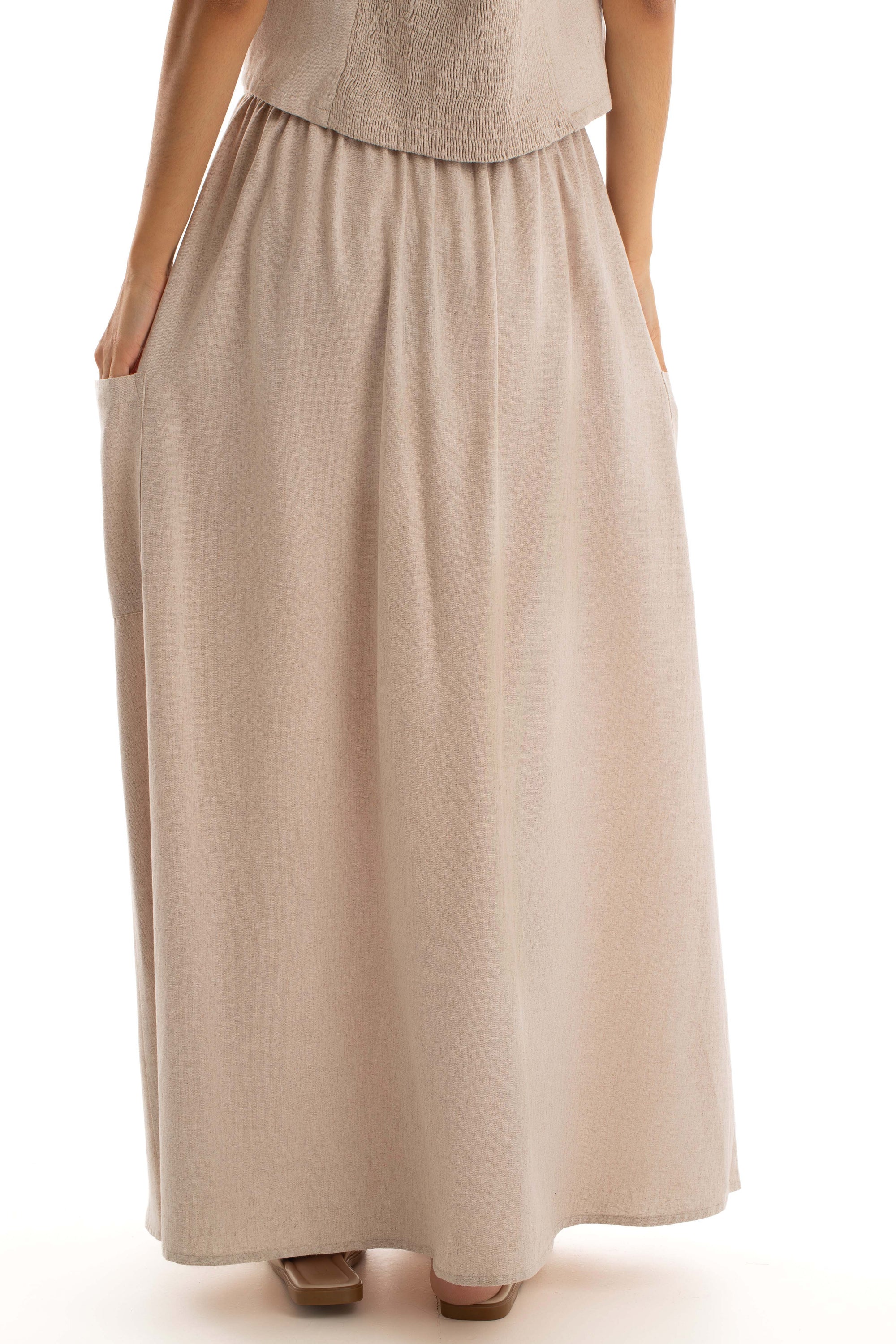 Buttoned Linen Skirt with Side Pocket