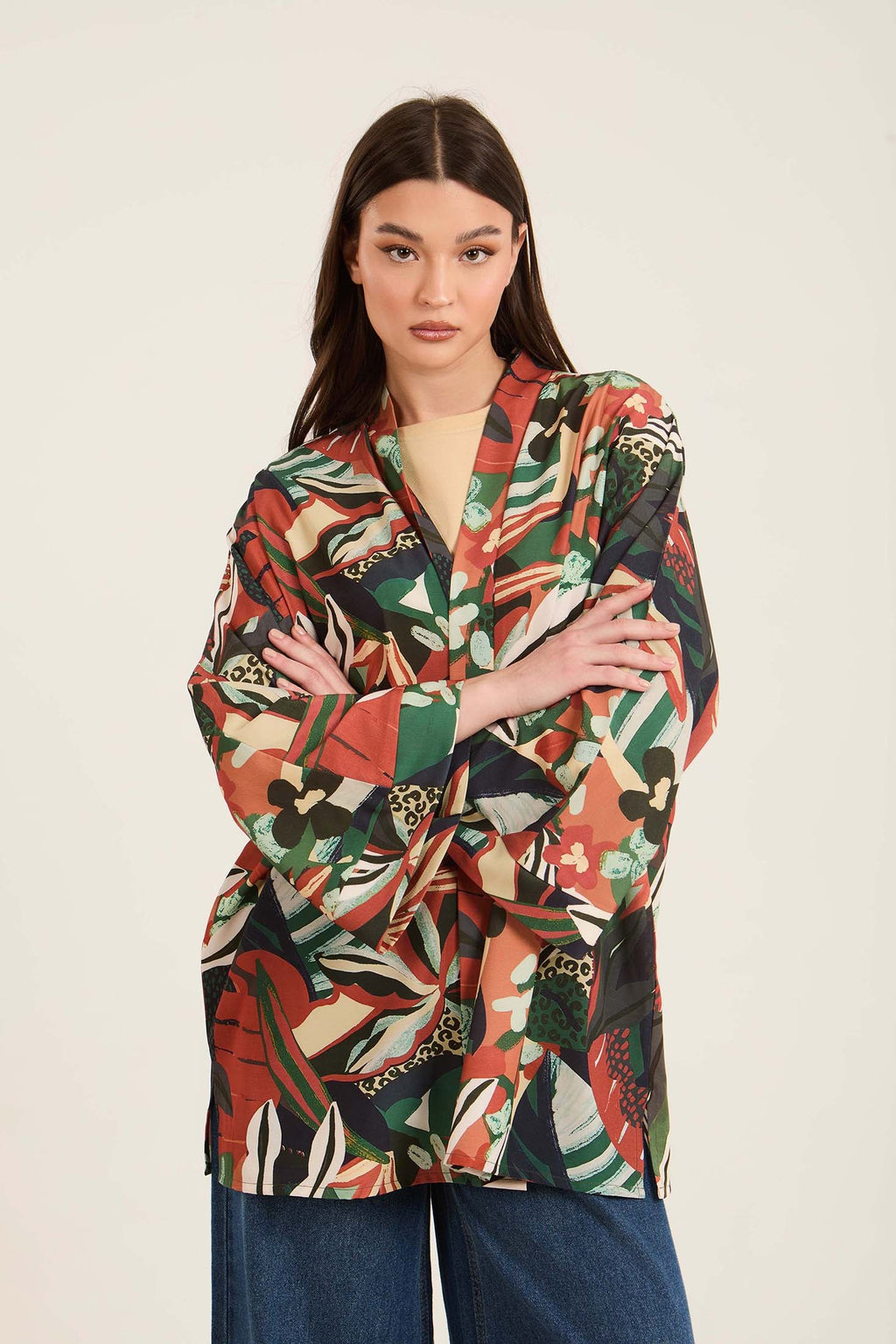 Colorful Patterned Open Neckline Summer Kimono