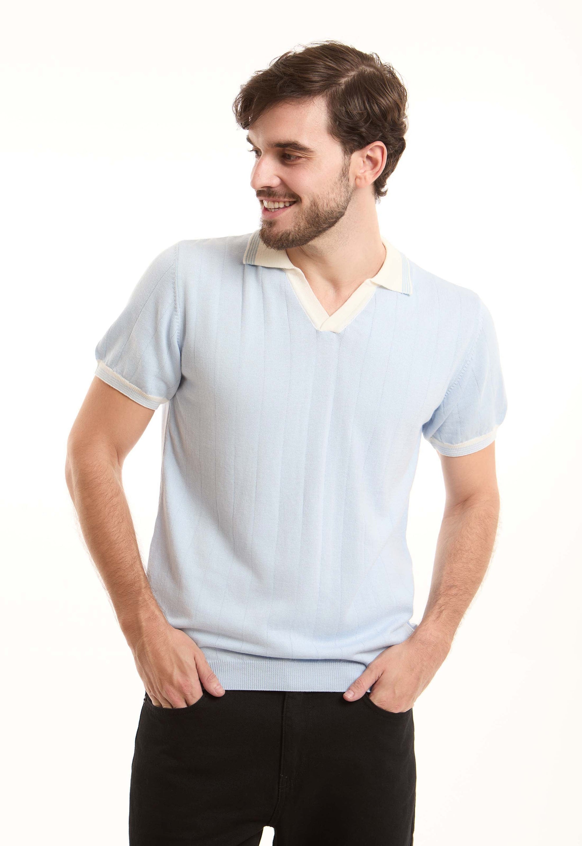 Open V-Neck Comfy Polo Shirt