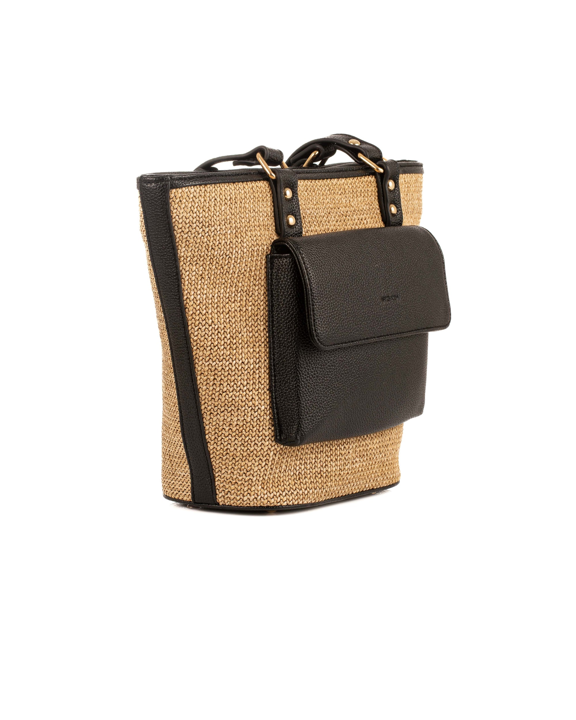 Modern Straw & Leather Top-Handle Bag