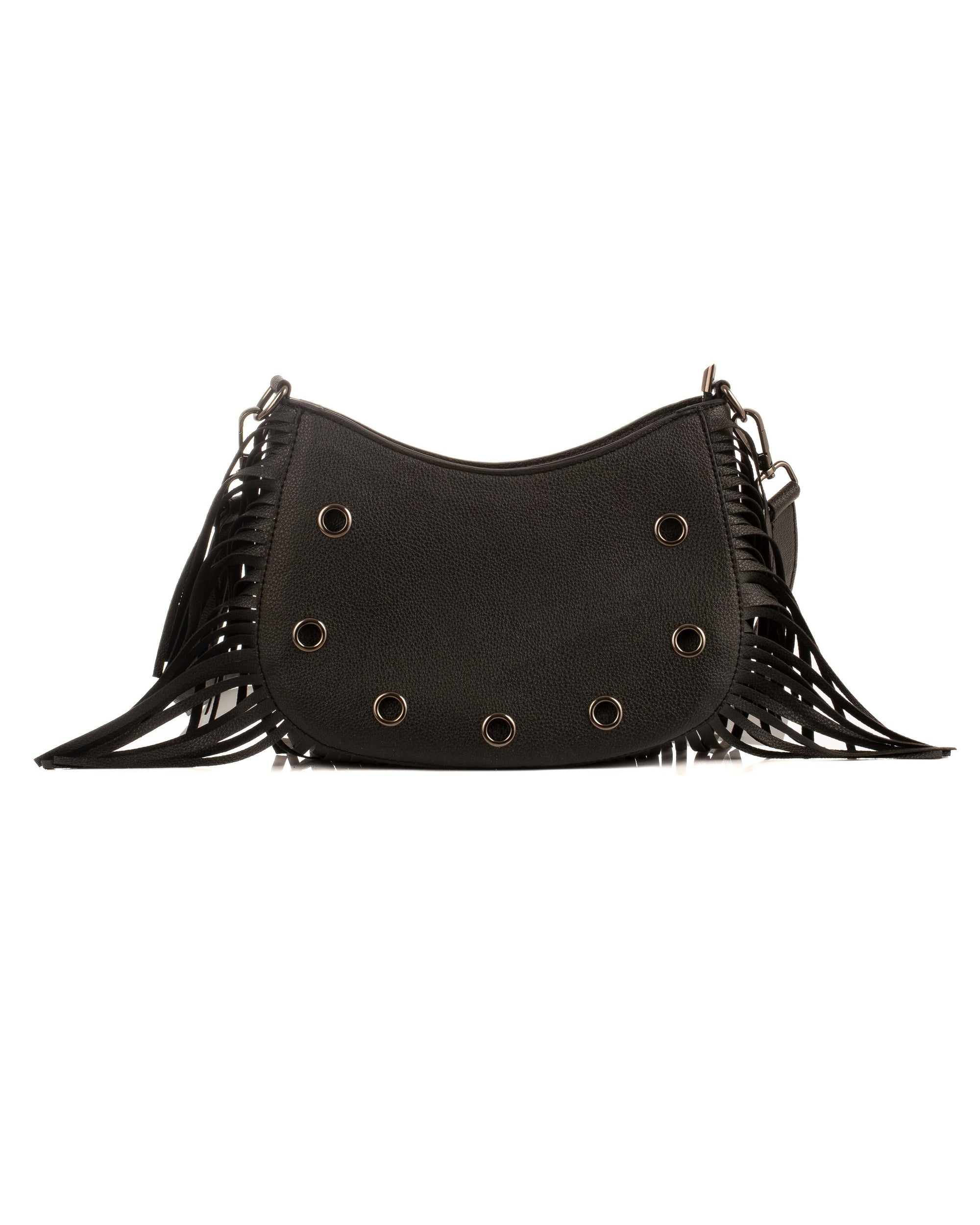 Decorative Metal Drommet & Fringes Shoulder-Bag