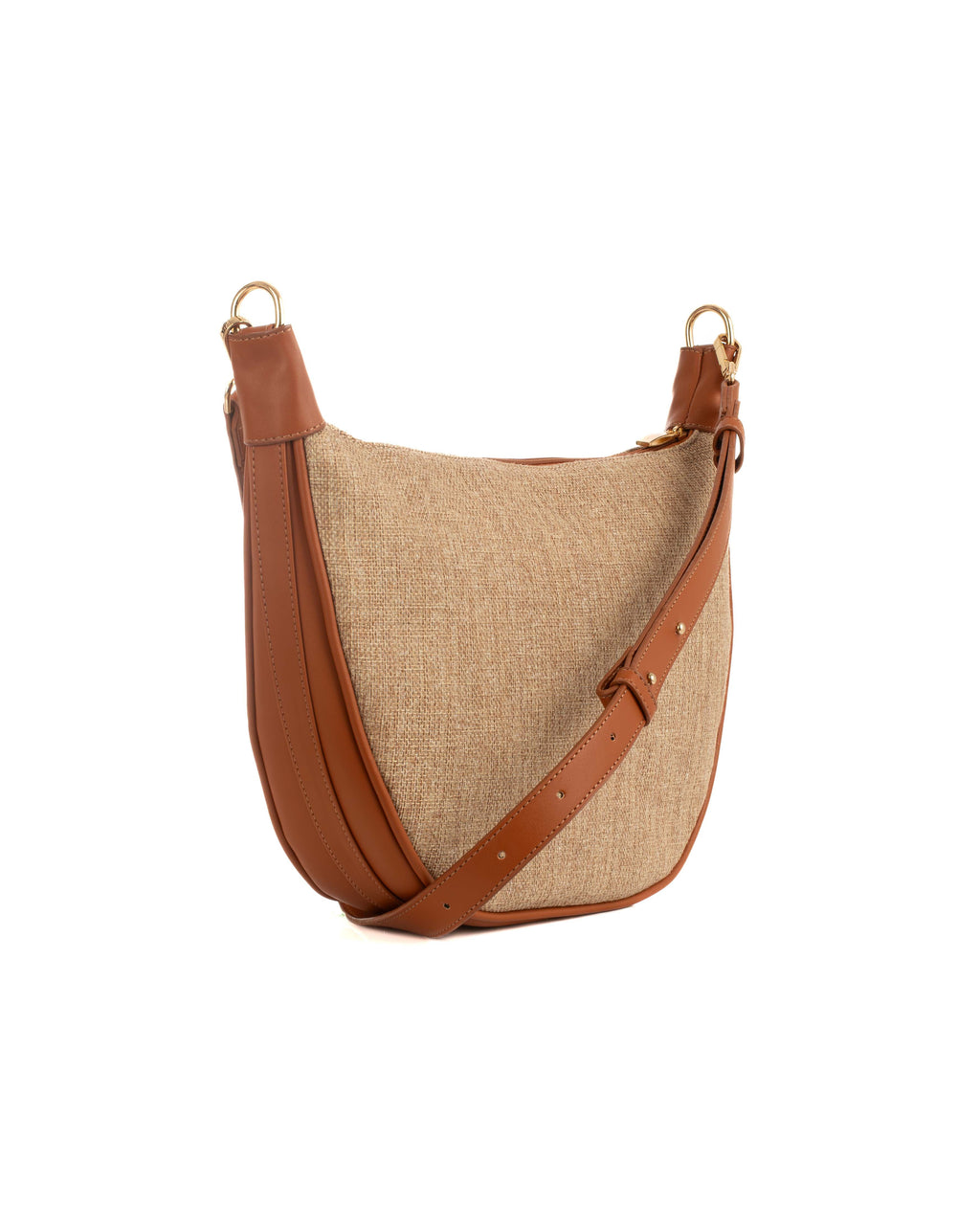Half-Moon Crossbody Bag with Leather Trim