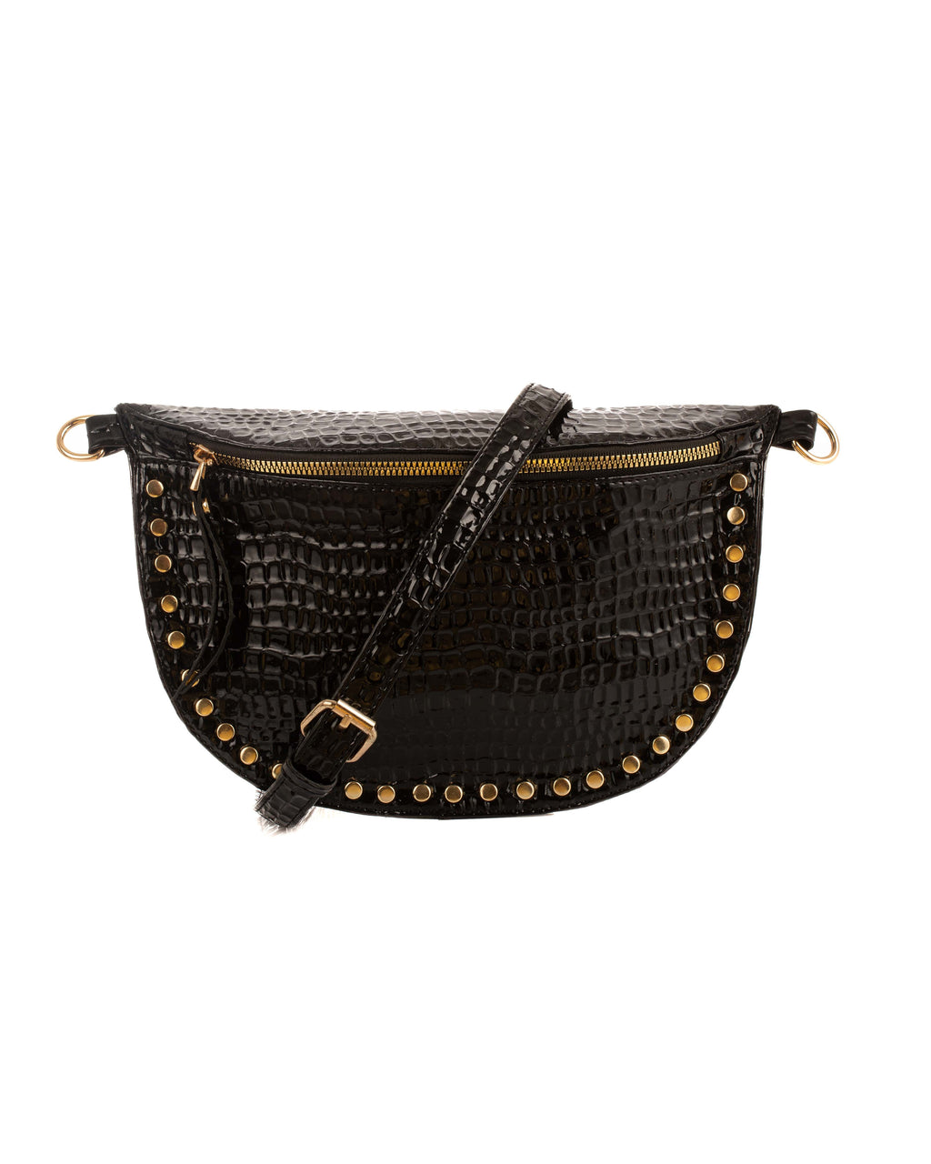 Croc-Embossed Waist Bag with Golden Studs