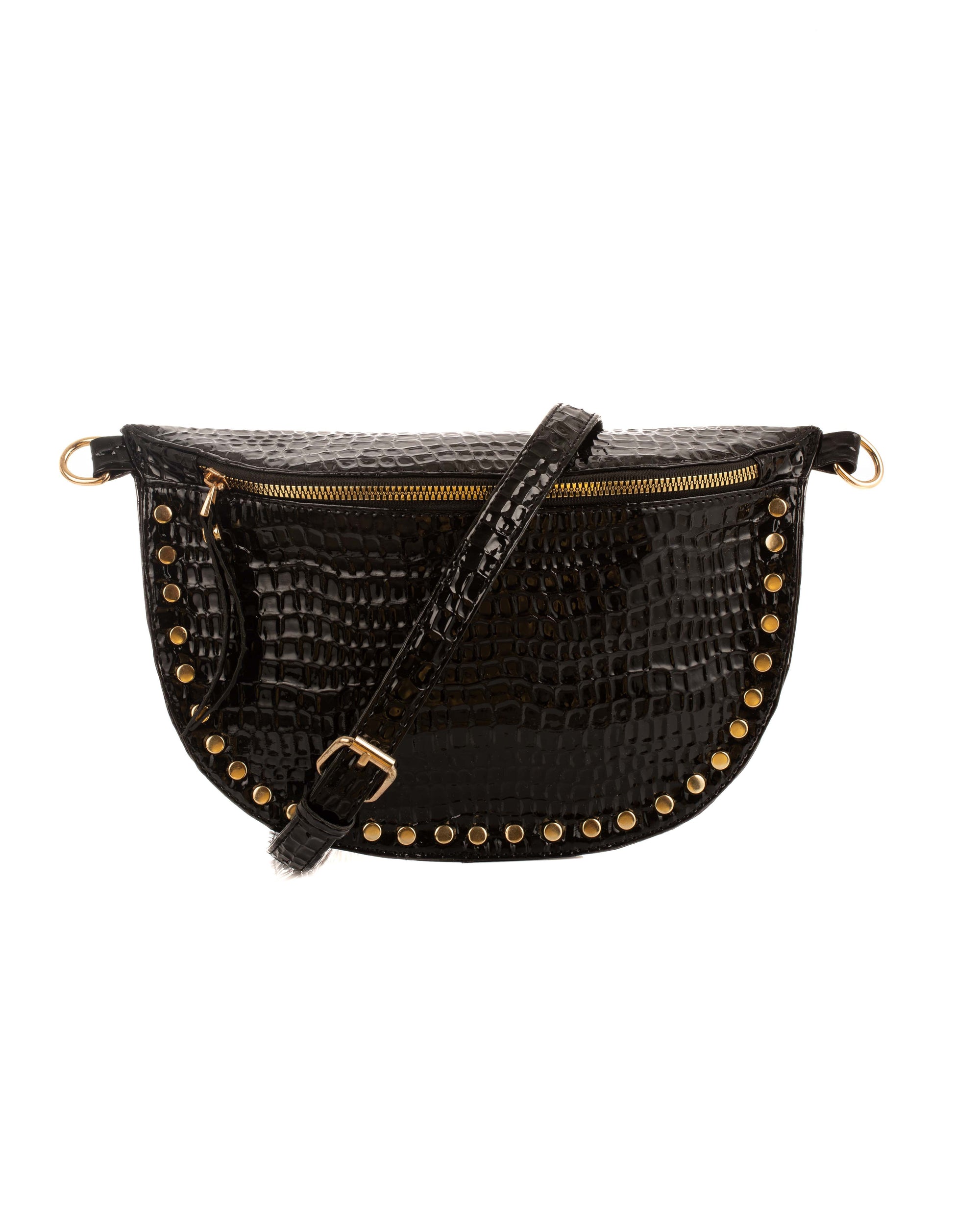 Croc-Embossed Waist Bag with Golden Studs