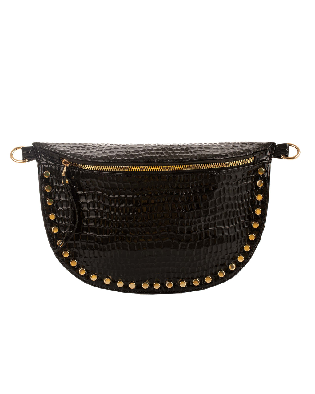 Croc-Embossed Waist Bag with Golden Studs