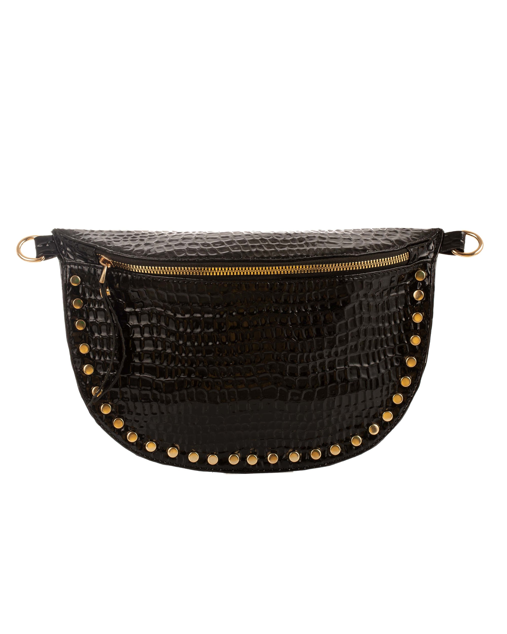 Croc-Embossed Waist Bag with Golden Studs