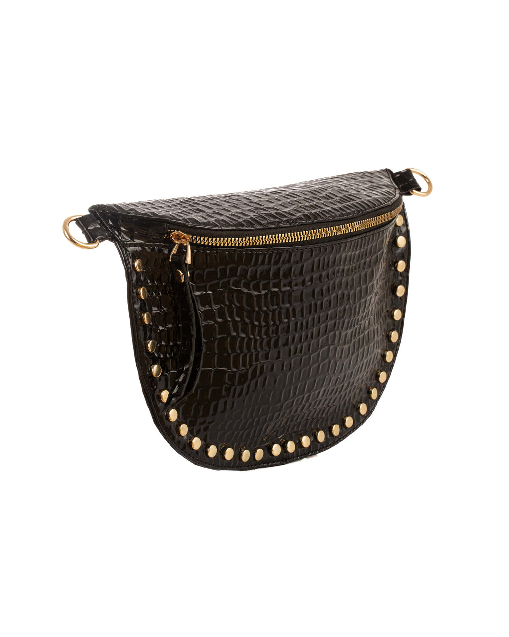 Croc-Embossed Waist Bag with Golden Studs