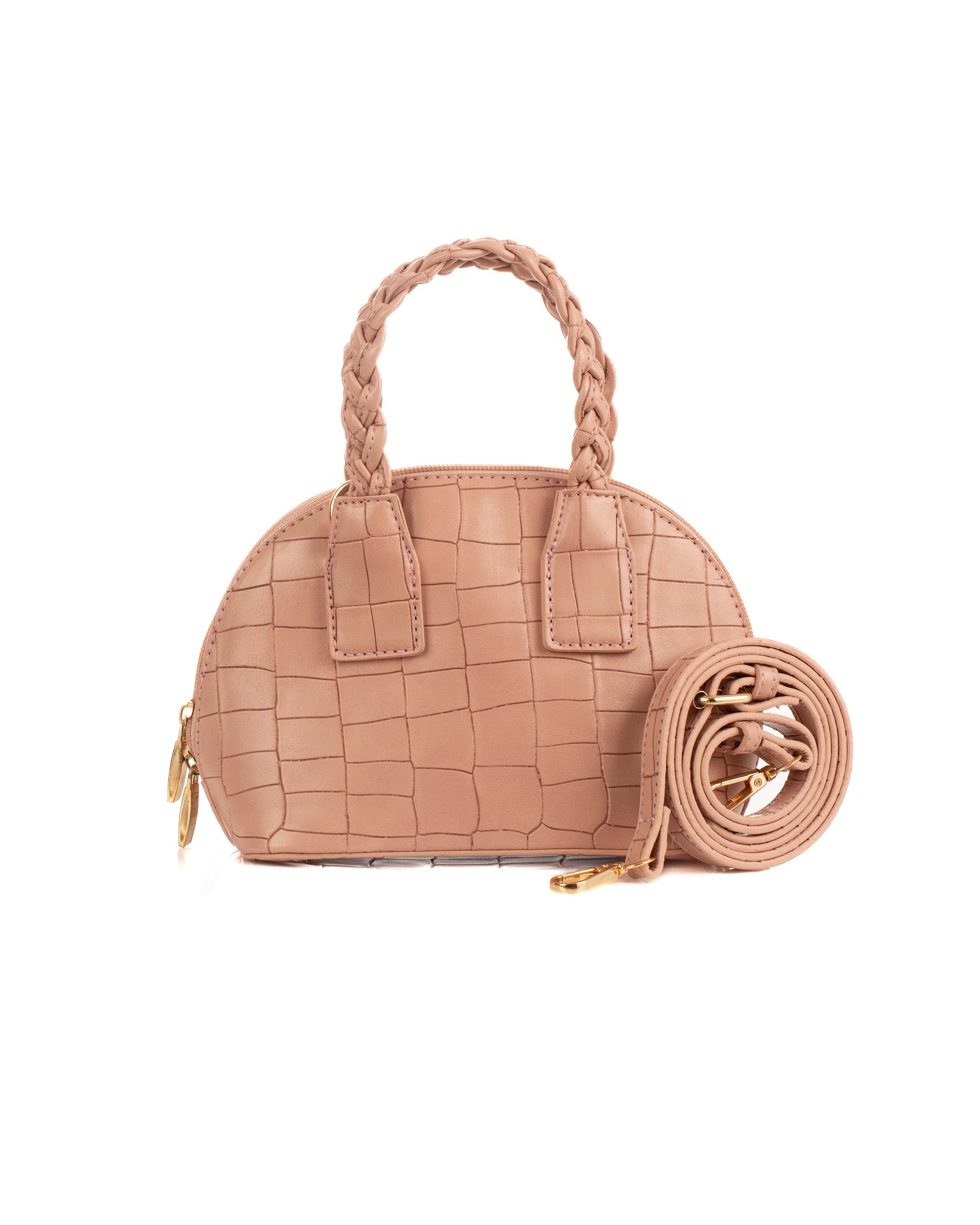 Croc-Pattern Crossbody Bag with Braided Handle