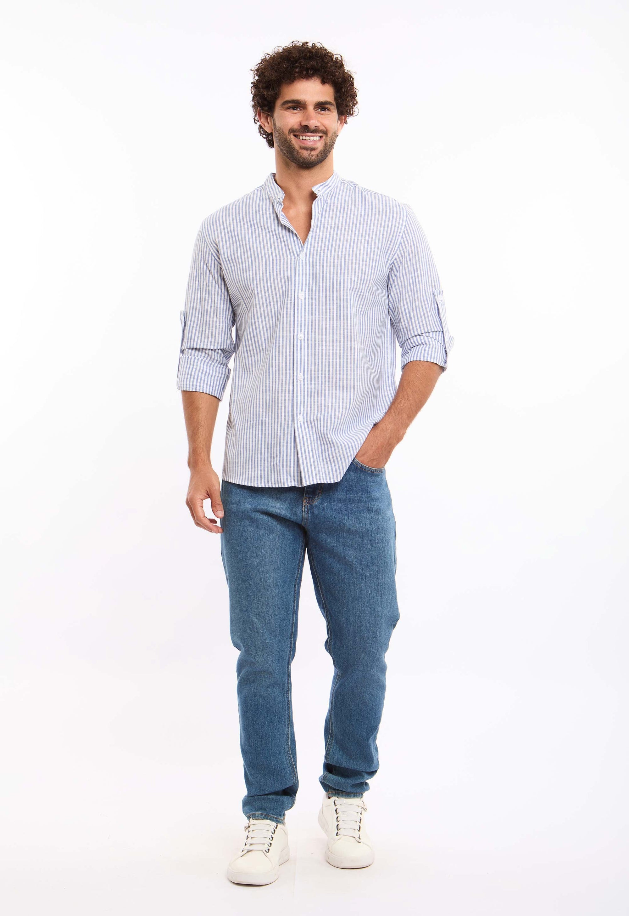 Roll-Up Long Sleeves Striped Shirt