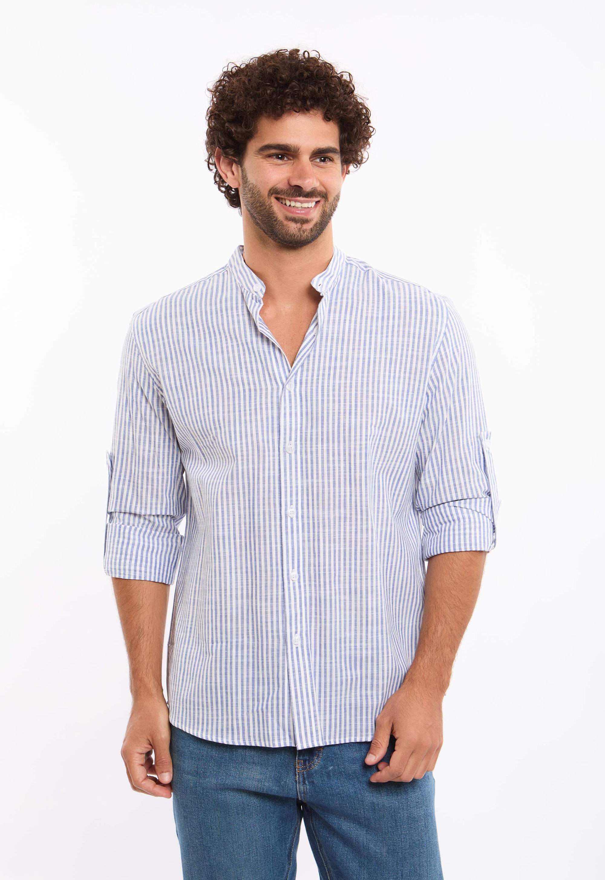 Roll-Up Long Sleeves Striped Shirt